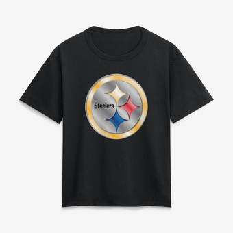 Women's Black Pittsburgh Steelers Metallic Mascot T-Shirt