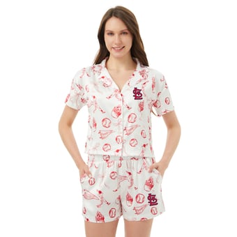 Women's Concepts Sport  White St. Louis Cardinals Hilton Satin Allover Print Button-Up Shirt & Shorts Set