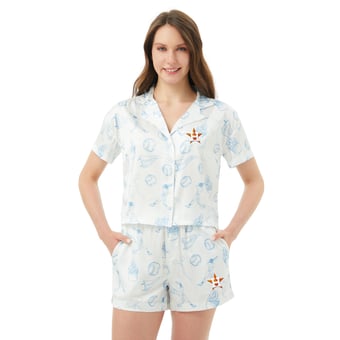 Women's Concepts Sport  White Houston Astros Hilton Satin Allover Print Button-Up Shirt & Shorts Set