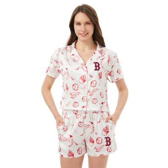 Women's Concepts Sport  White Boston Red Sox Hilton Satin Allover Print Button-Up Shirt & Shorts Set