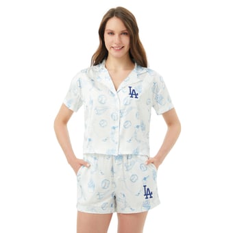 Women's Concepts Sport  White Los Angeles Dodgers Hilton Satin Allover Print Button-Up Shirt & Shorts Set