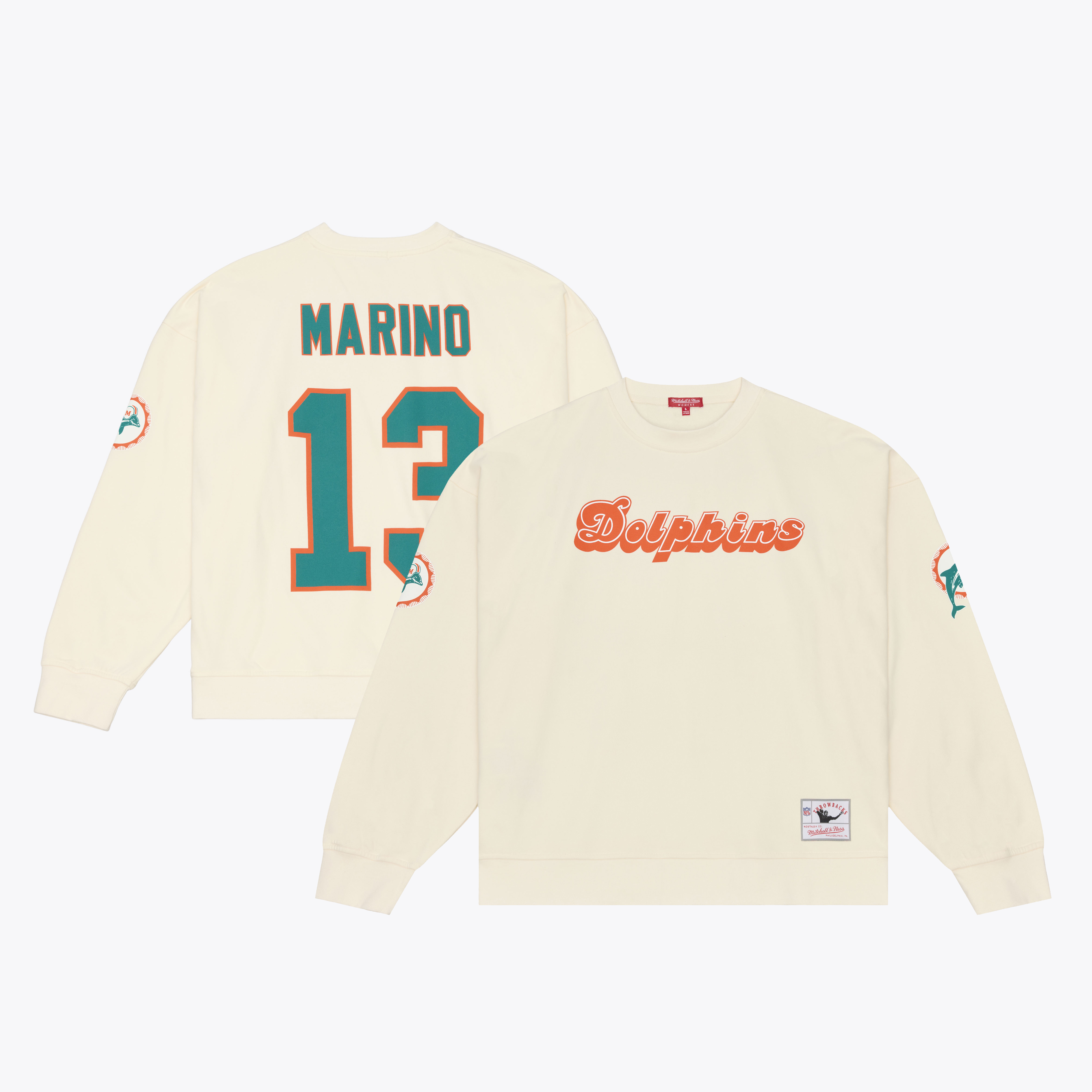 Mitchell & Ness Women's Mitchell Ness Dan Marino Cream Miami Dolphins Name & Number Sweatshirt - Cream