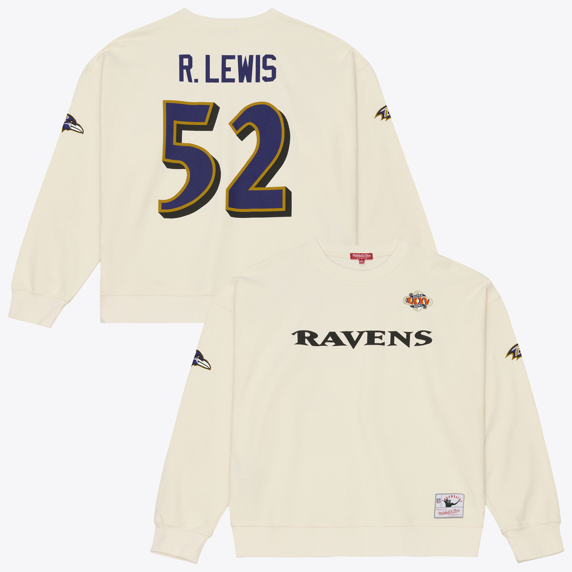 Mitchell & Ness Women's Mitchell Ness Ray Lewis Cream Baltimore Ravens Name & Number Sweatshirt - Cream