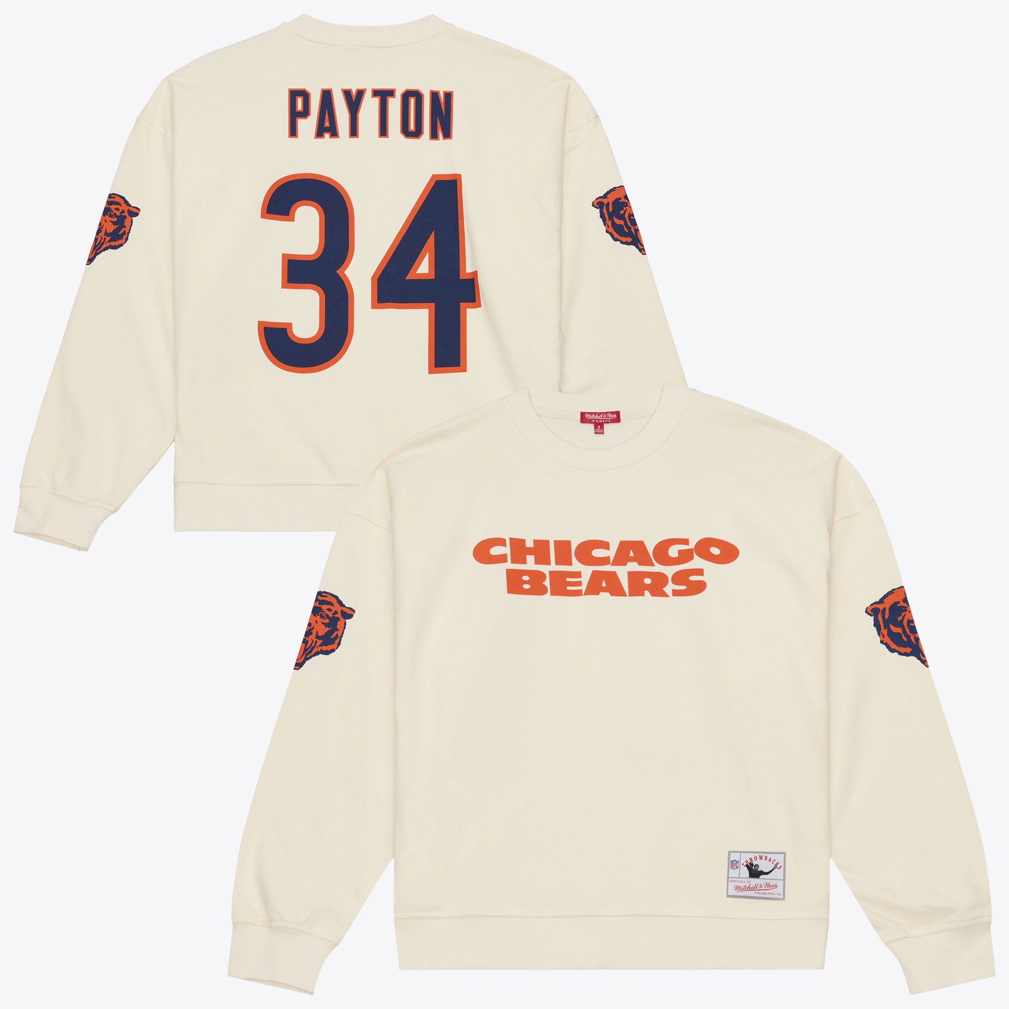 Women's Mitchell & Ness Walter Payton Cream Chicago Bears Name & Number Sweatshirt
