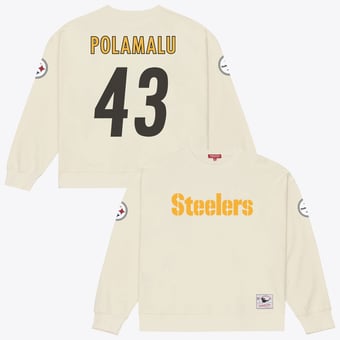 Women's Mitchell & Ness Troy Polamalu Cream Pittsburgh Steelers Name & Number Sweatshirt