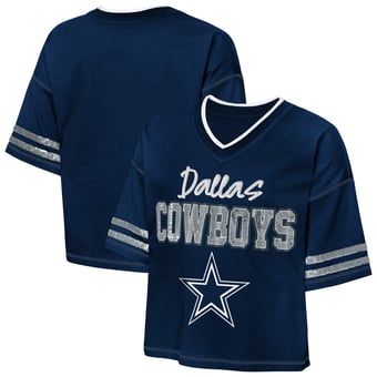 Girls Youth Outerstuff  Navy Dallas Cowboys Toe Tap V-Neck T-Shirt