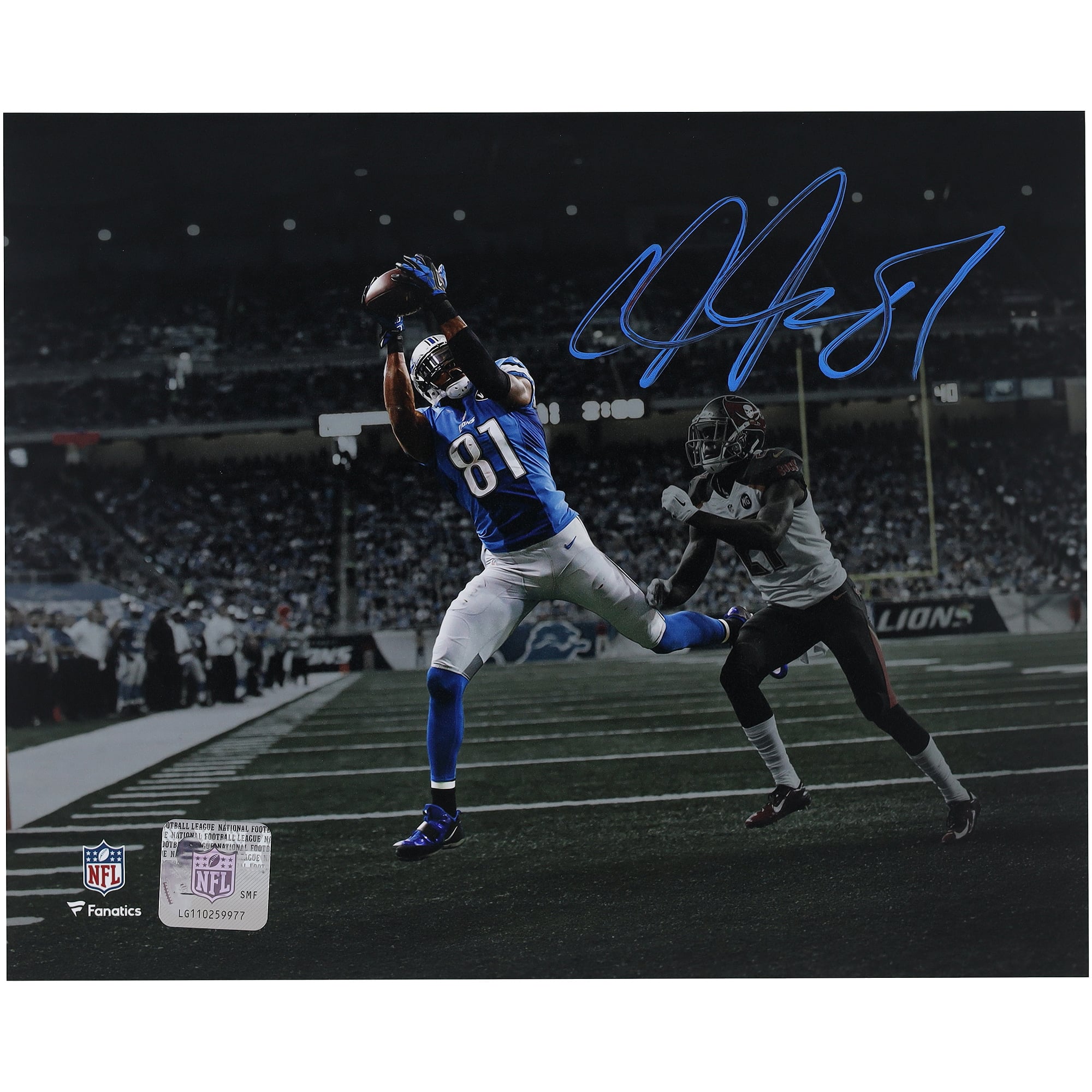 Calvin Johnson Detroit Lions Autographed 8" x 10" Touchdown Catch Spotlight Photograph