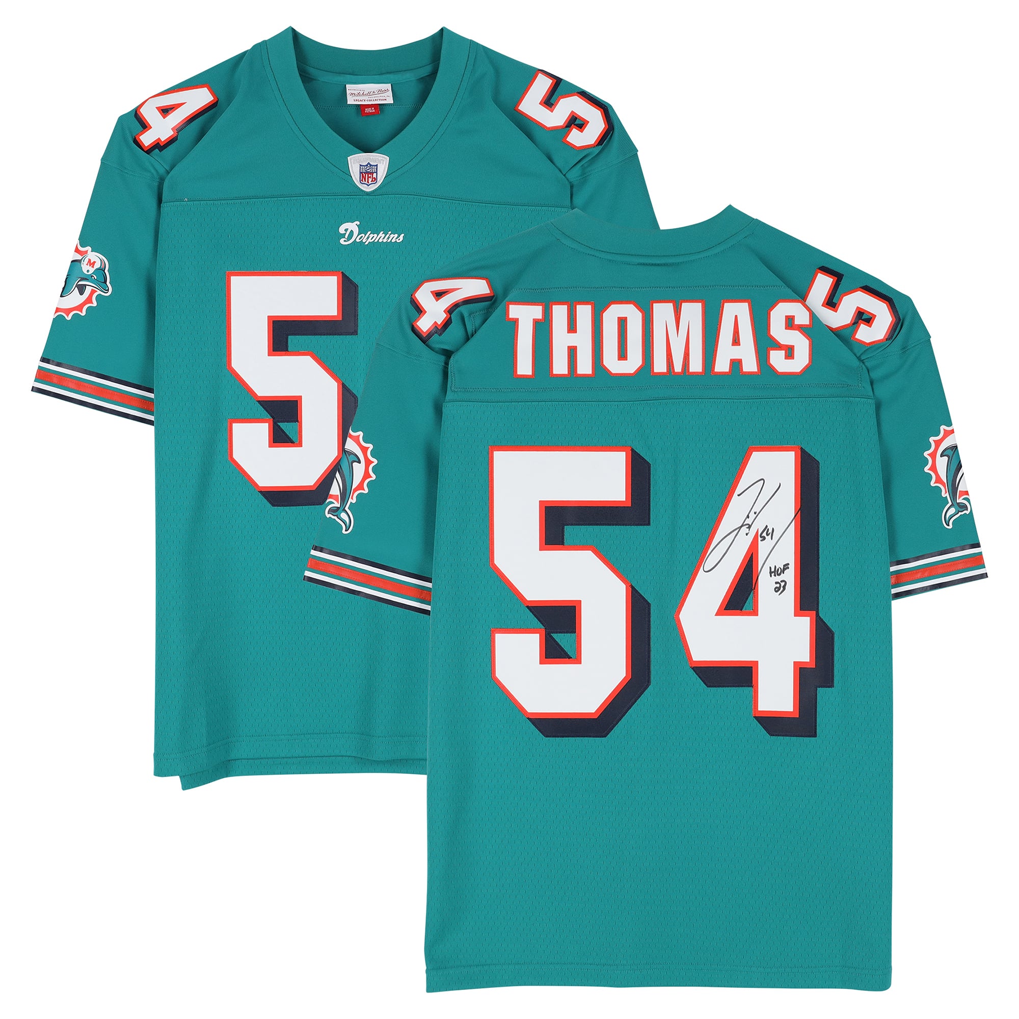 Zach Thomas Miami Dolphins Autographed Aqua Mitchell & Ness 2006 Replica Jersey with "HOF 23" Inscription