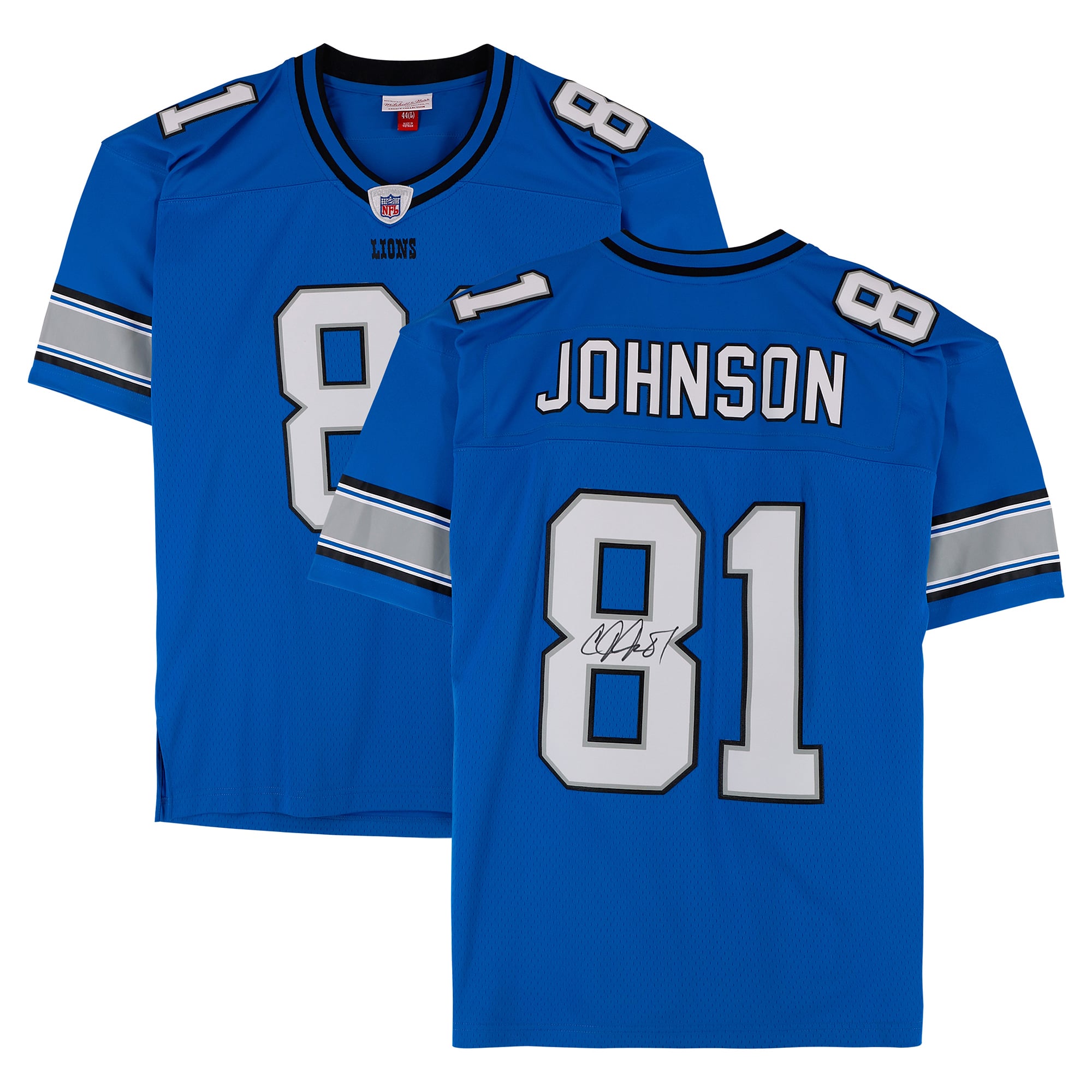 Calvin Johnson Detroit Lions Autographed Blue Mitchell & Ness 2007 Replica Jersey