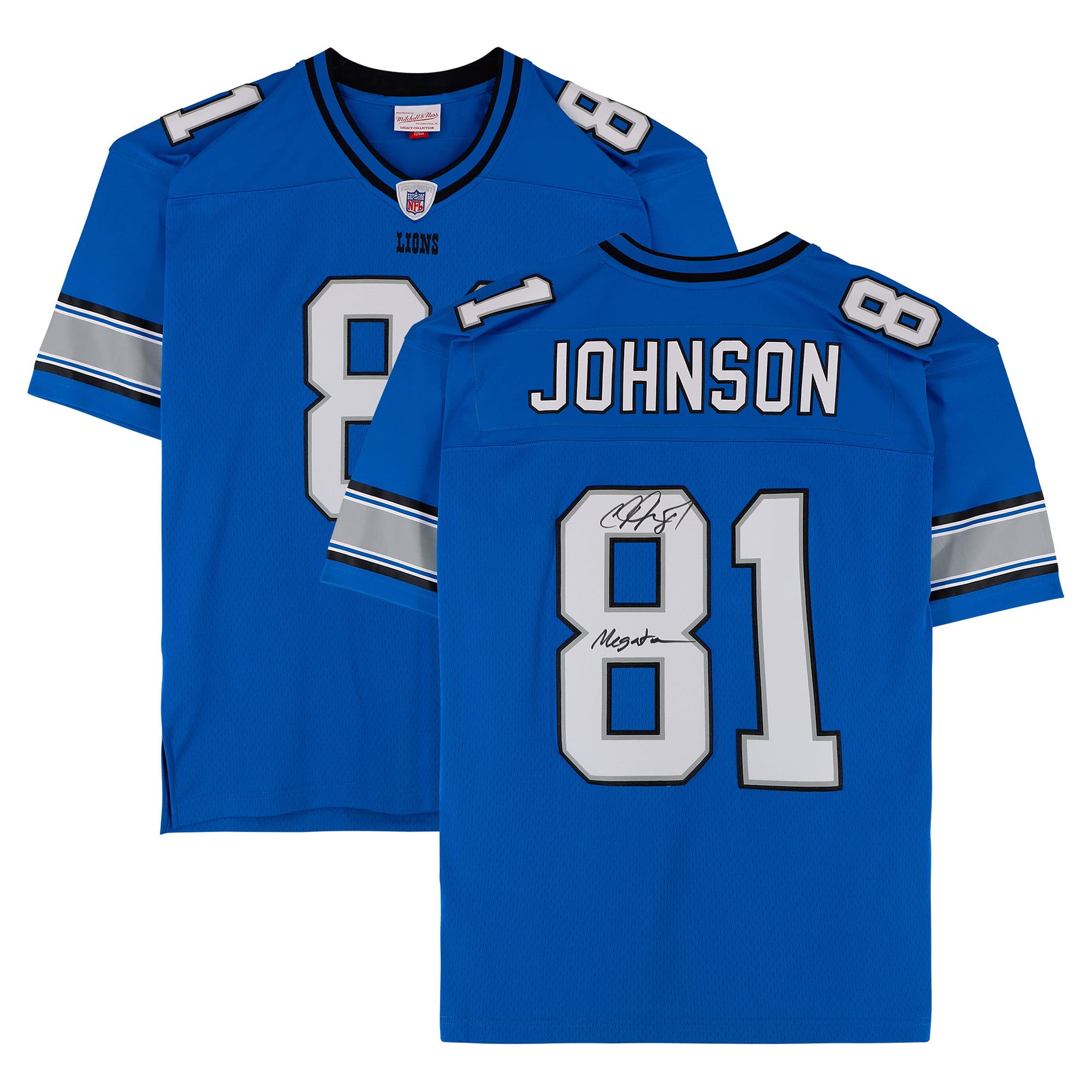 Calvin Johnson Detroit Lions Autographed Blue Mitchell & Ness 2007 Replica Jersey with "Megatron" Inscription