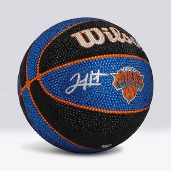 Josh Hart New York Knicks Autographed Black and Blue Wilson Team Tribute Basketball - Art by Rock On Sports