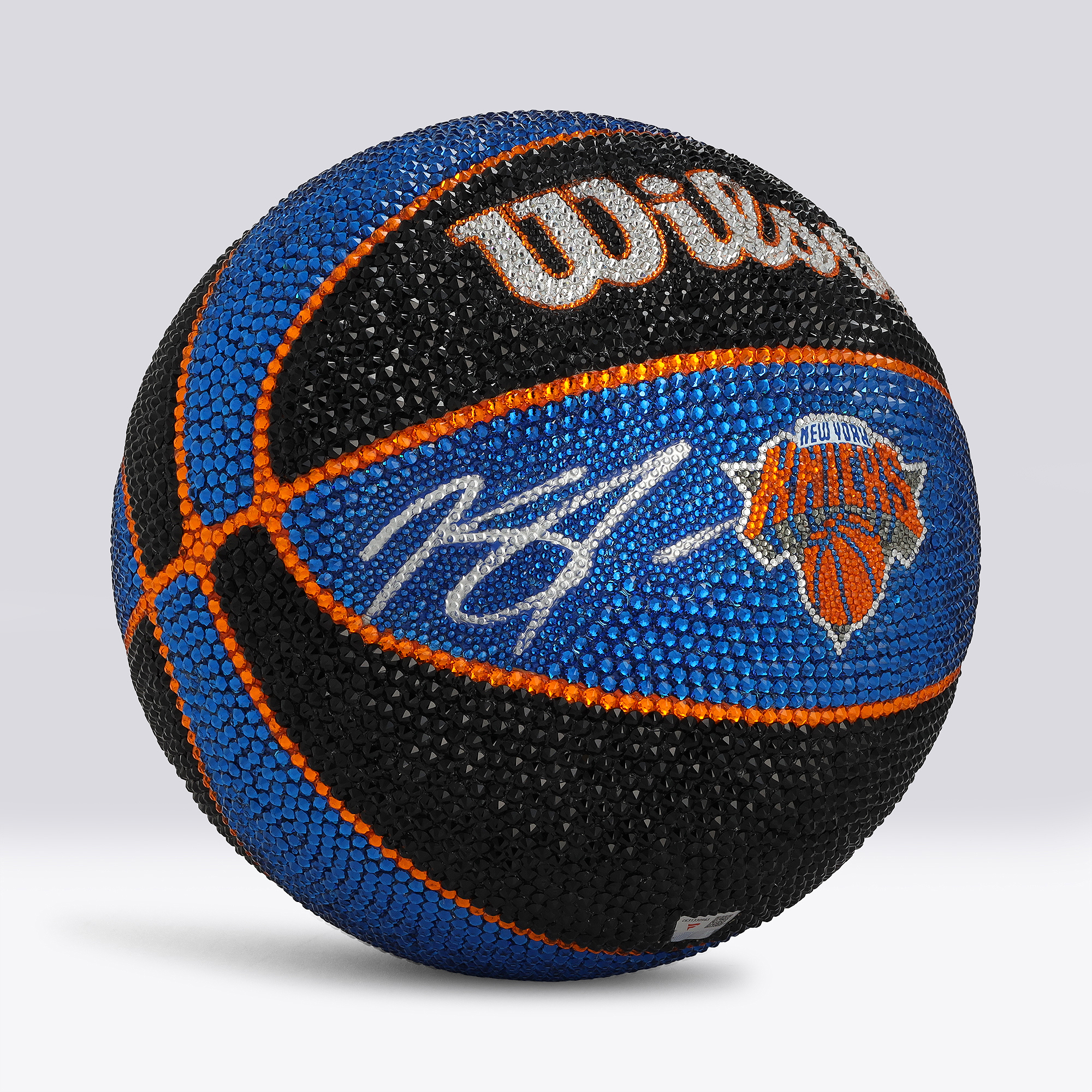 Karl-Anthony Towns New York Knicks Autographed Wilson Black and Blue Tribute Basketball - Art by Rock On Sports