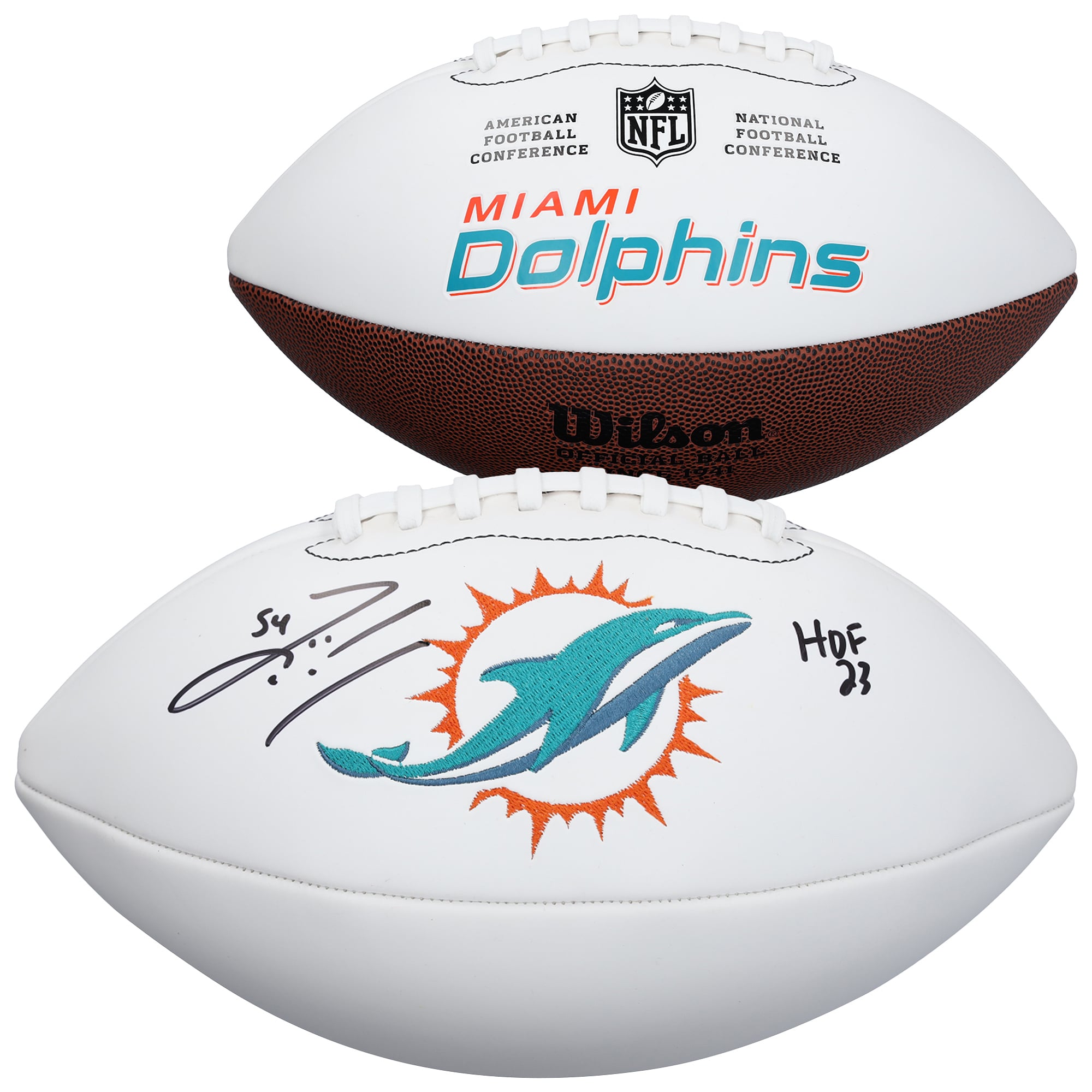 Zach Thomas Miami Dolphins Autographed Wilson White Panel Football with "HOF 23" Inscription
