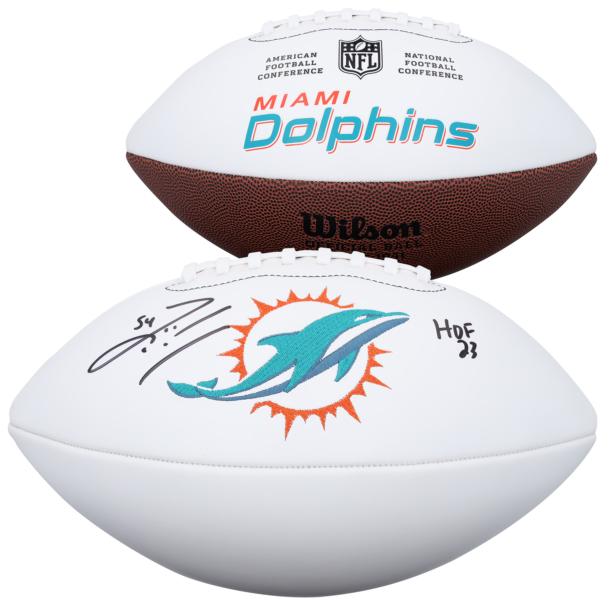 Zach Thomas Miami Dolphins Autographed Wilson White Panel Football with "HOF 23" Inscription