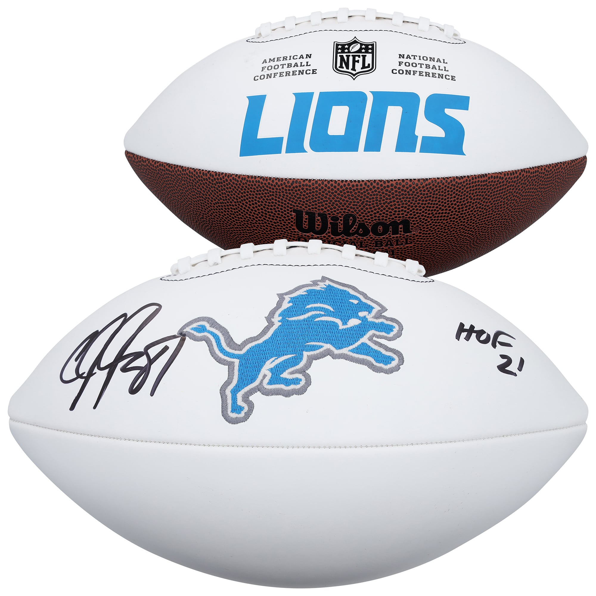 Calvin Johnson Detroit Lions Autographed Wilson White Panel Football with "HOF 21" Inscription