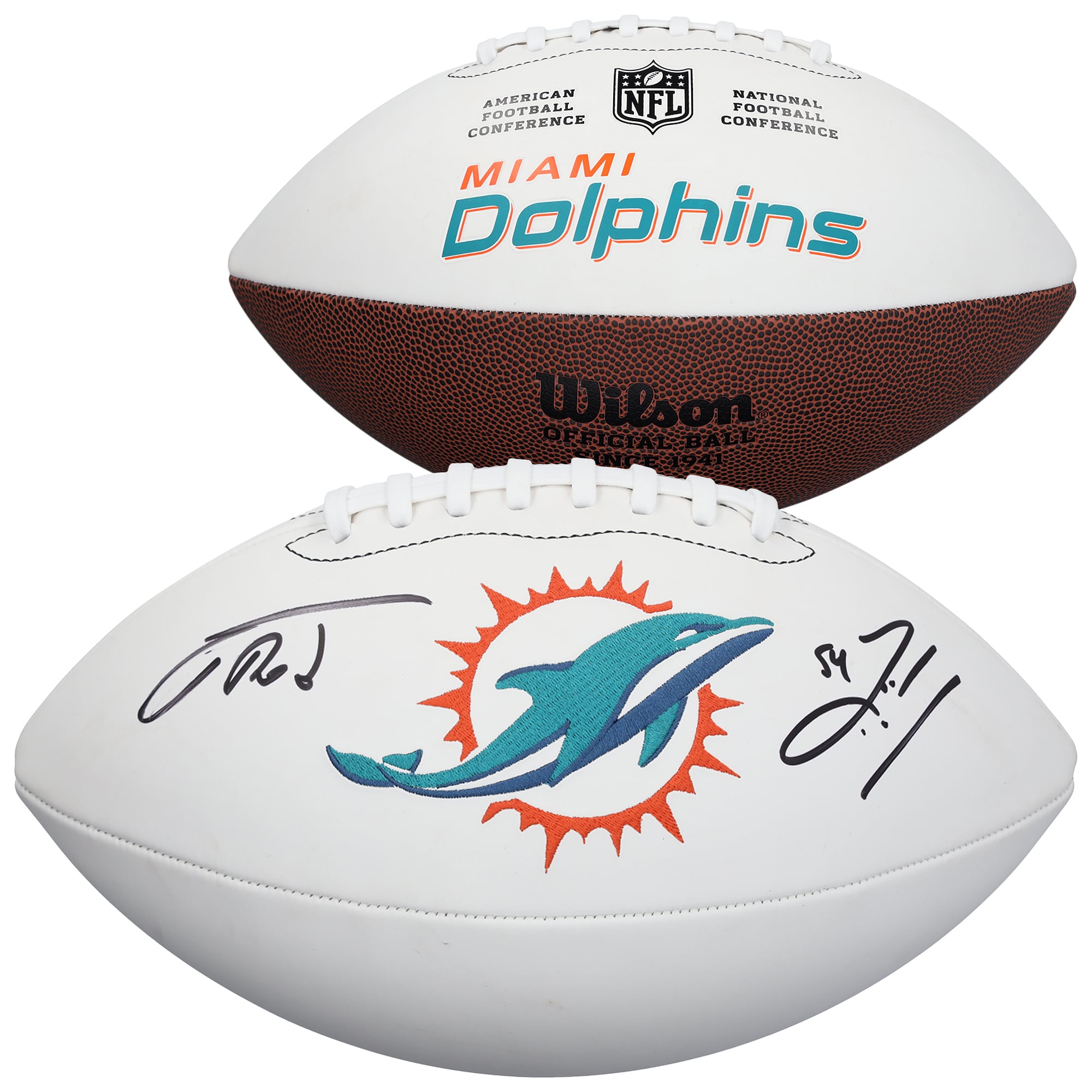 Zach Thomas & Jacob Rodriguez Miami Dolphins Autographed Wilson White Panel Football