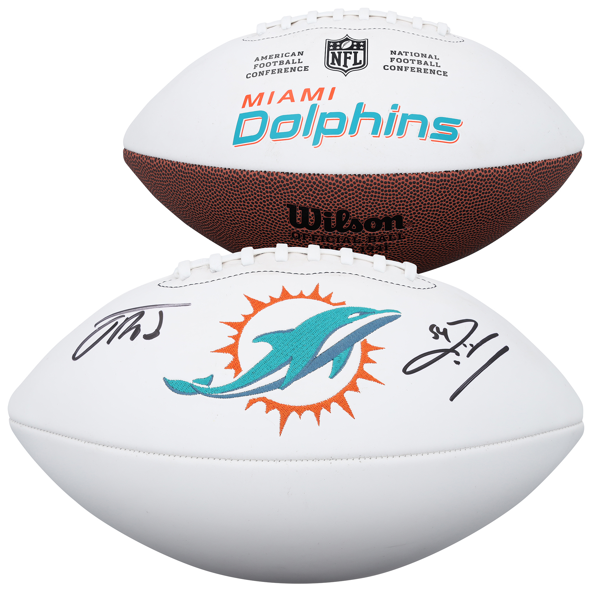 Zach Thomas & Jacob Rodriguez Miami Dolphins Autographed Wilson White Panel Football