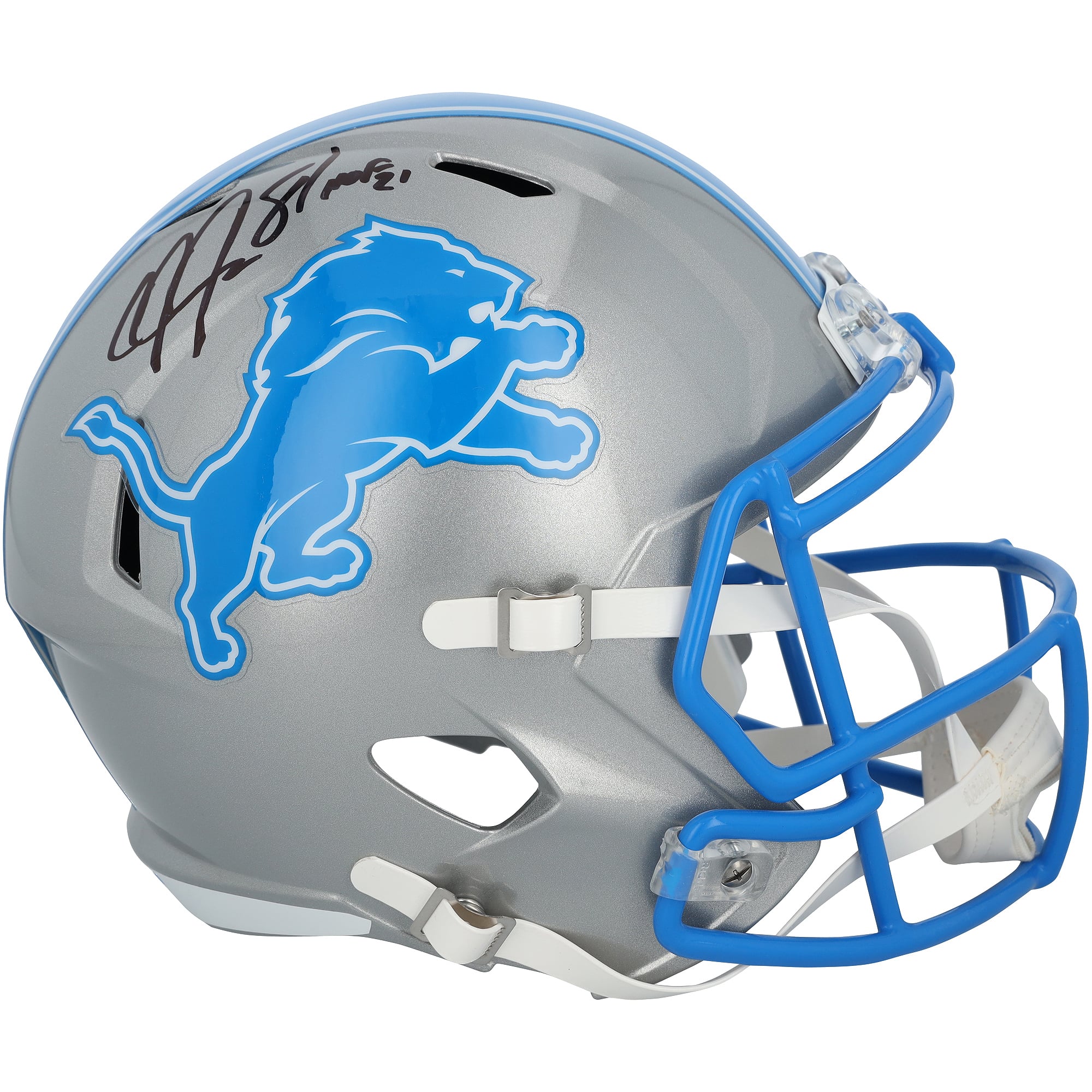 Calvin Johnson Detroit Lions Autographed Riddell 2024 Speed Replica Helmet with "HOF 21" Inscription