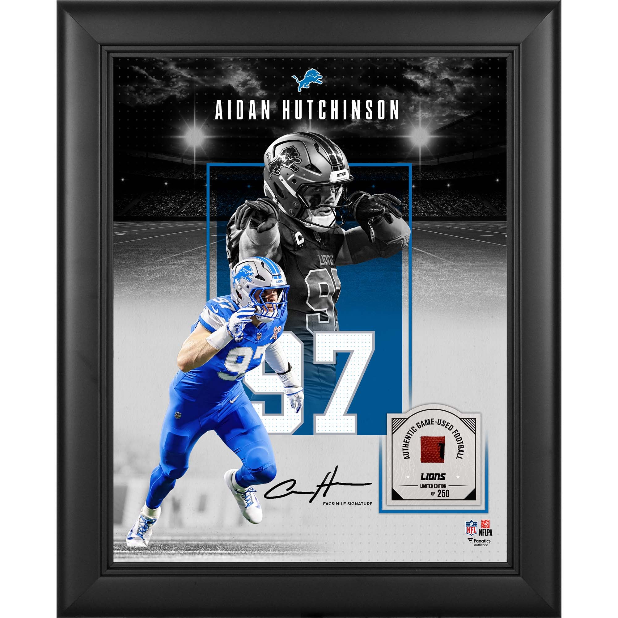 Aidan Hutchinson Detroit Lions Facsimile Signature Framed 11" x 14" Showcase Collage with a Piece of Game-Used Football - Limited Edition of 250