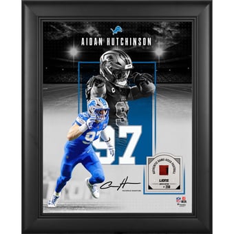 Aidan Hutchinson Detroit Lions Facsimile Signature Framed 11" x 14" Showcase Collage with a Piece of Game-Used Football - Limited Edition of 250