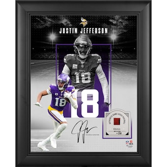Justin Jefferson Minnesota Vikings Facsimile Signature Framed 11" x 14" Showcase Collage with a Piece of Game-Used Football - Limited Edition of 250