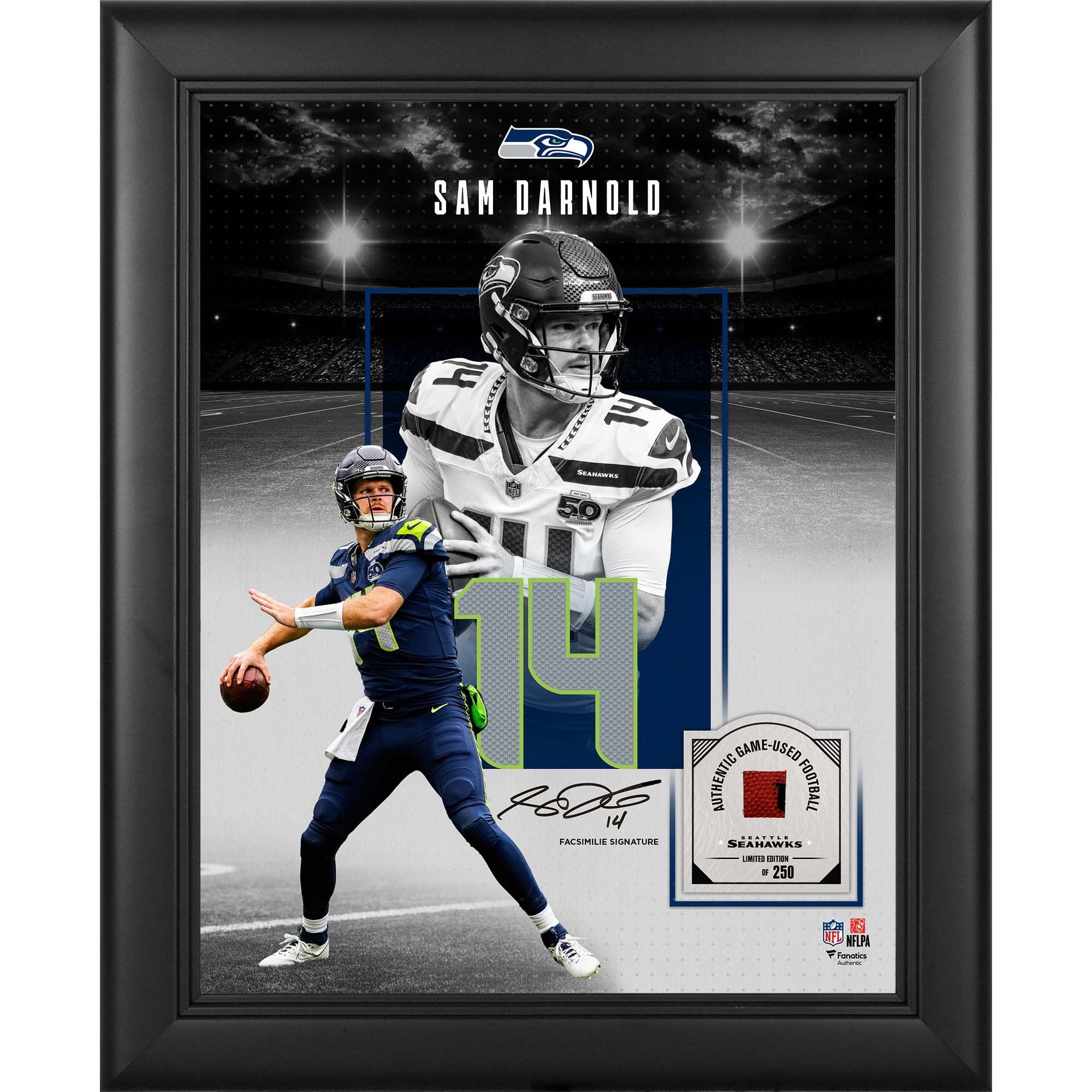 Sam Darnold Seattle Seahawks Facsimile Signature Framed 11" x 14" Showcase Collage with a Piece of Game-Used Football - Limited Edition of 250