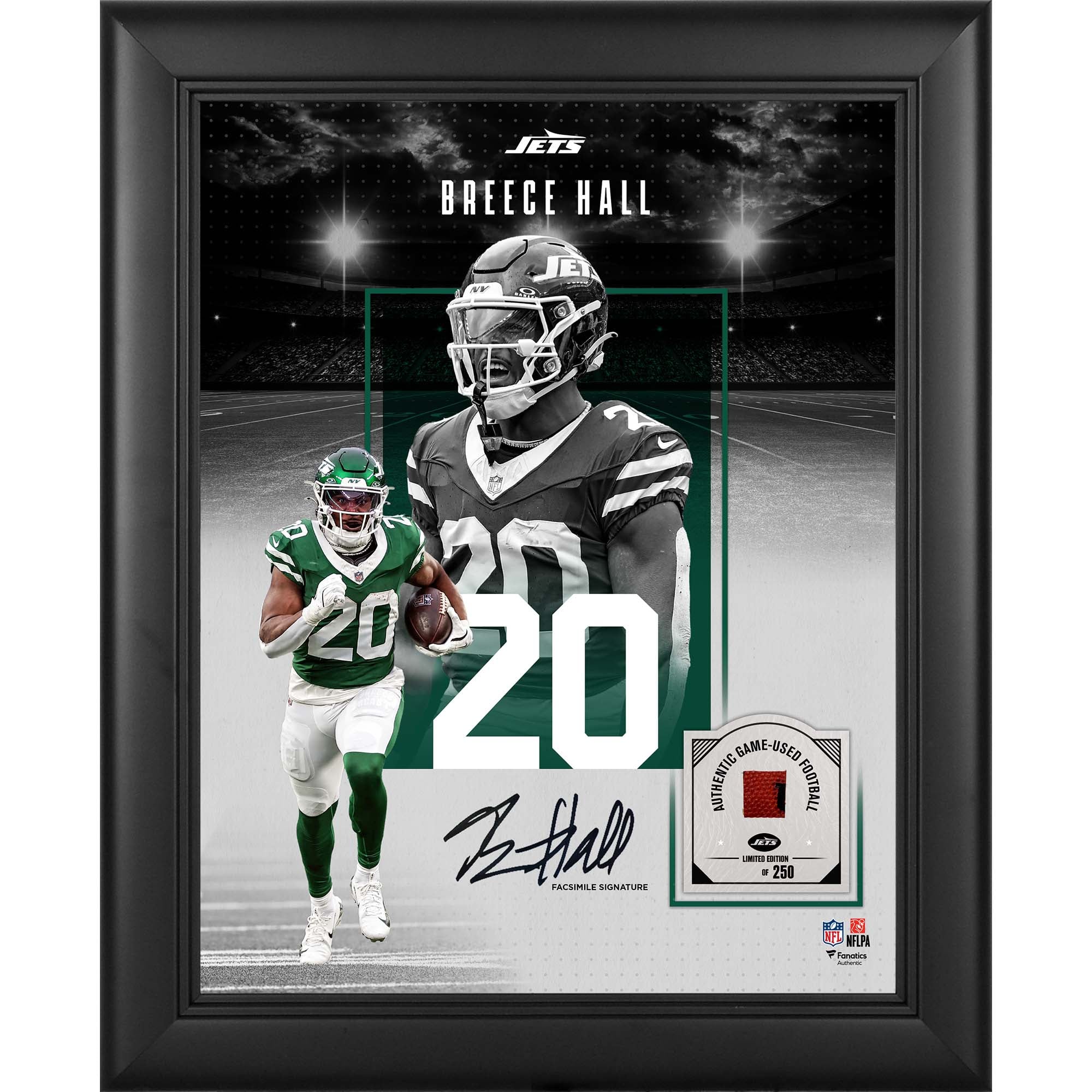 Breece Hall New York Jets Facsimile Signature Framed 11" x 14" Showcase Collage with a Piece of Game-Used Football - Limited Edition of 250