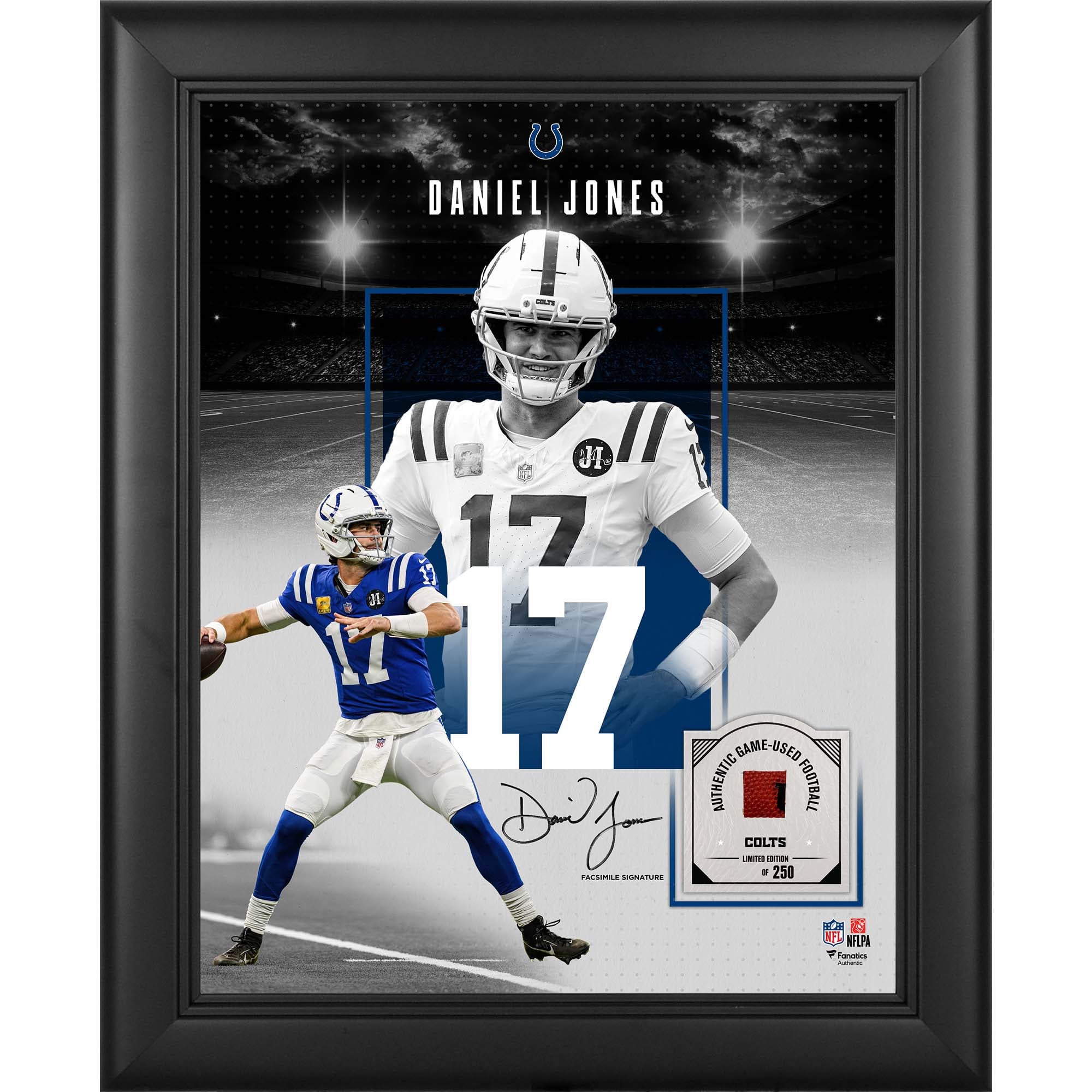 Daniel Jones Indianapolis Colts Facsimile Signature Framed 11" x 14" Showcase Collage with a Piece of Game-Used Football - Limited Edition of 250