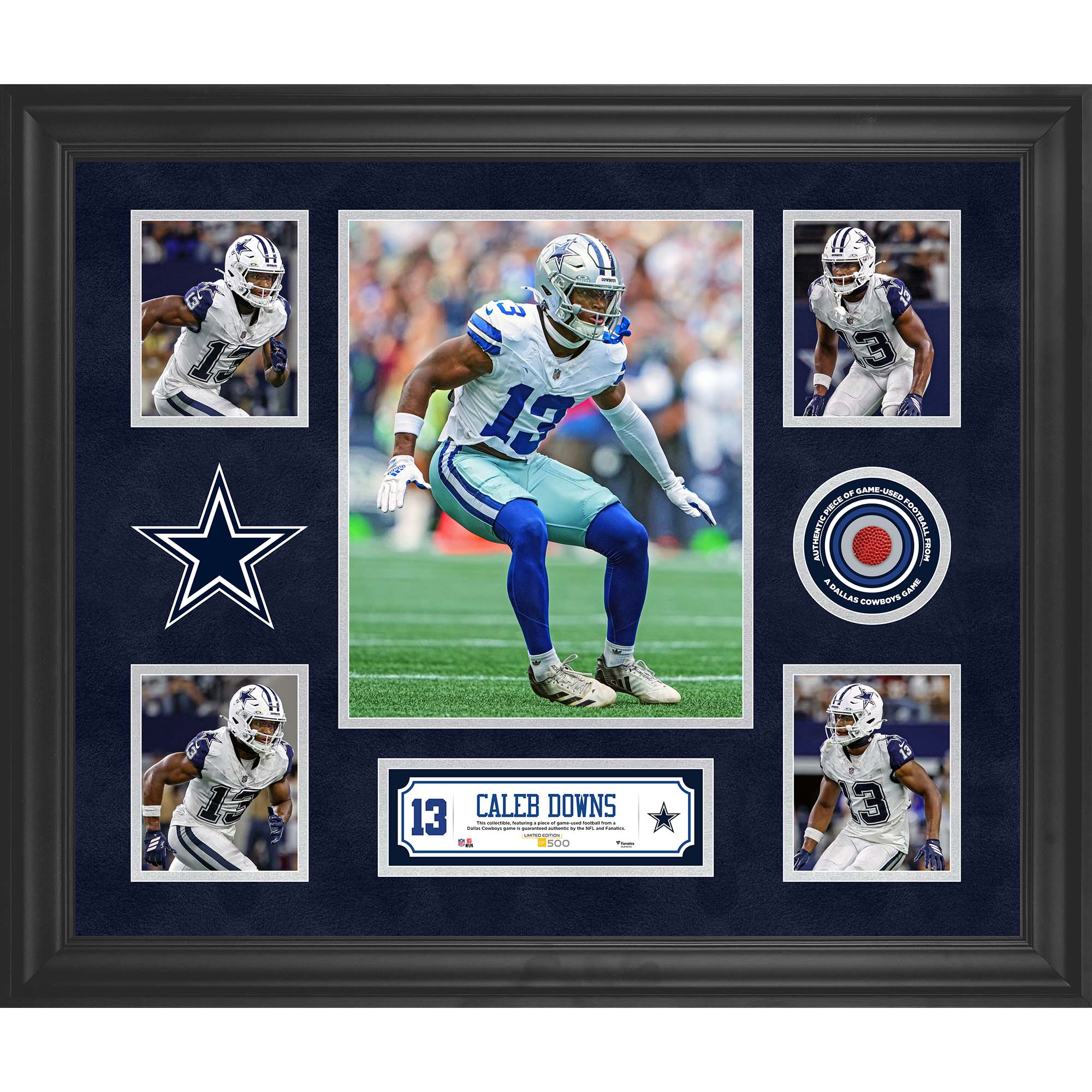 Caleb Downs Dallas Cowboys Framed 20" x 24" 5-Photo Collage with a Piece of Game-Used Football - Limited Edition of 500
