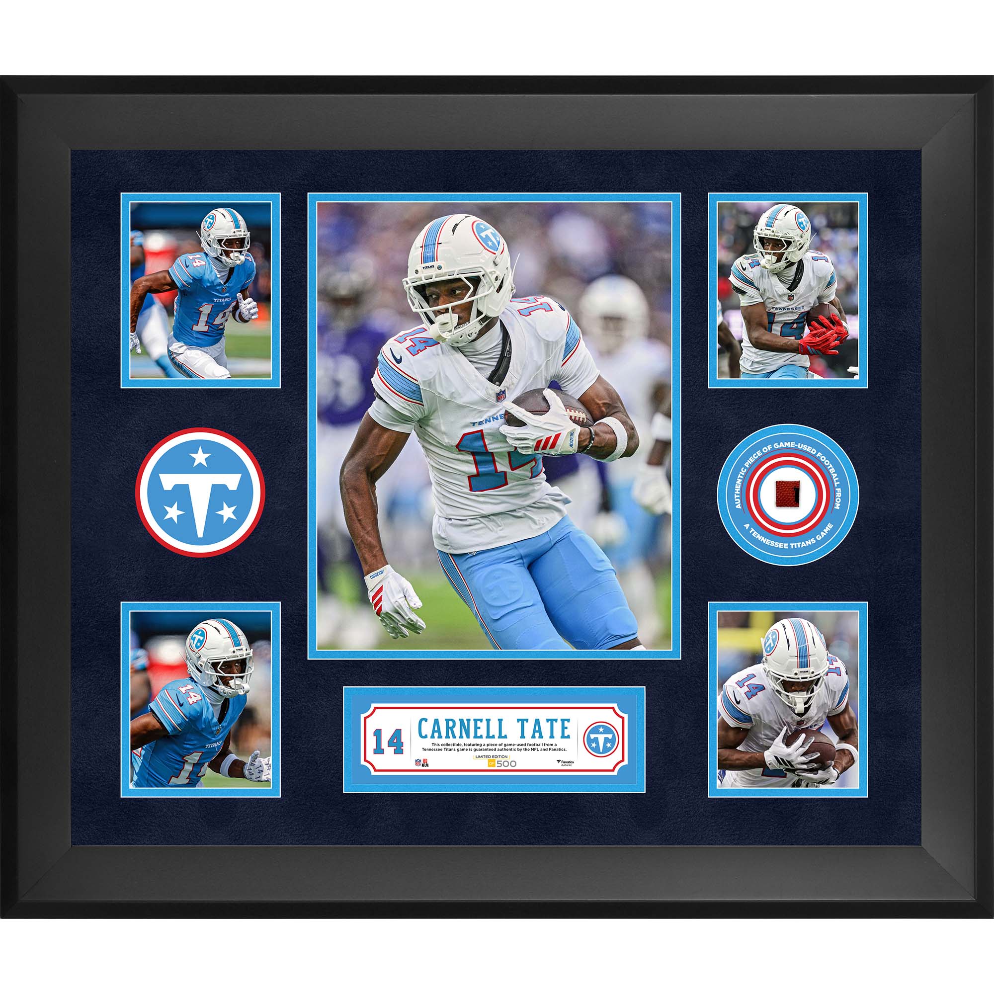 Carnell Tate Tennessee Titans Framed 20" x 24" 5-Photo Collage with a Piece of Game-Used Football - Limited Edition of 500