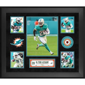 De’Von Achane Miami Dolphins Framed 20" x 24" 5-Photo Collage with a Piece of Game-Used Football - Limited Edition of 500