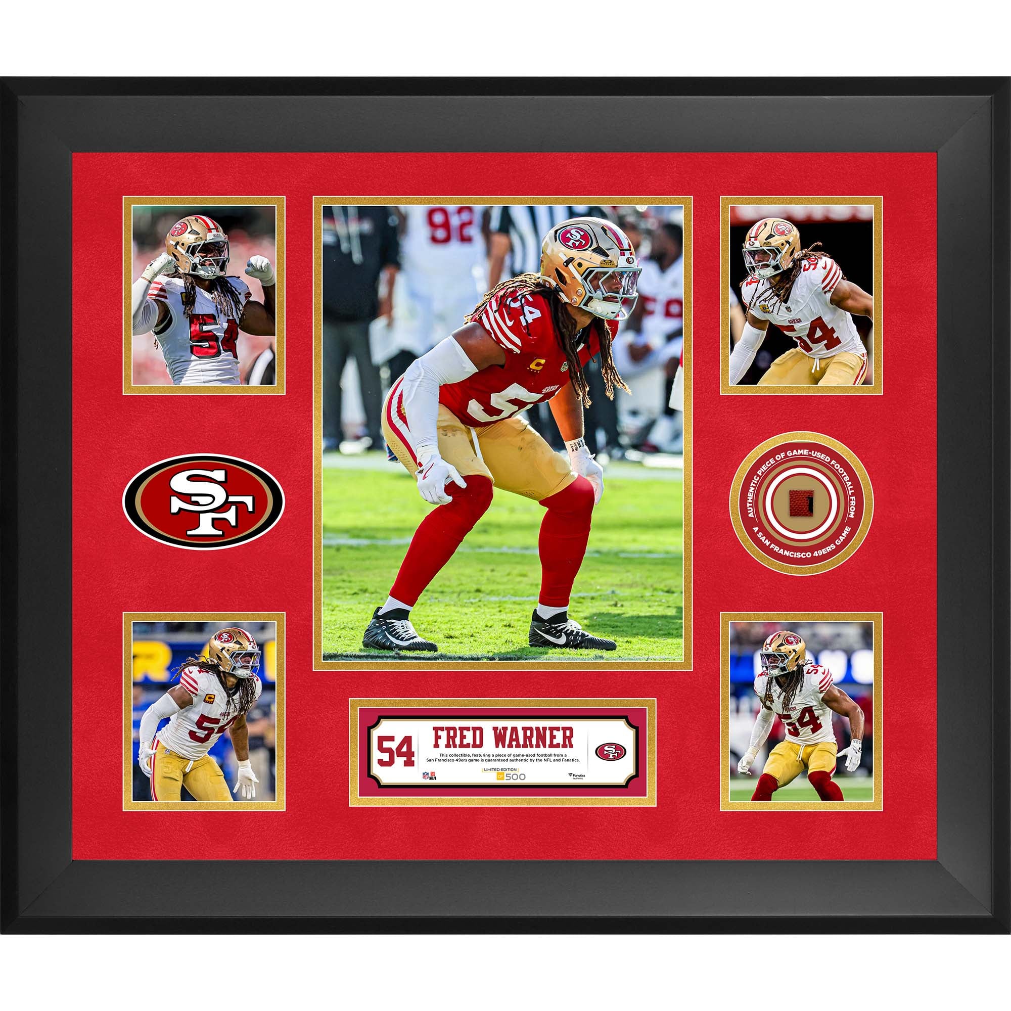 Fred Warner  Framed 20" x 24" 5-Photo Collage with a Piece of Game-Used Football - Limited Edition of 500