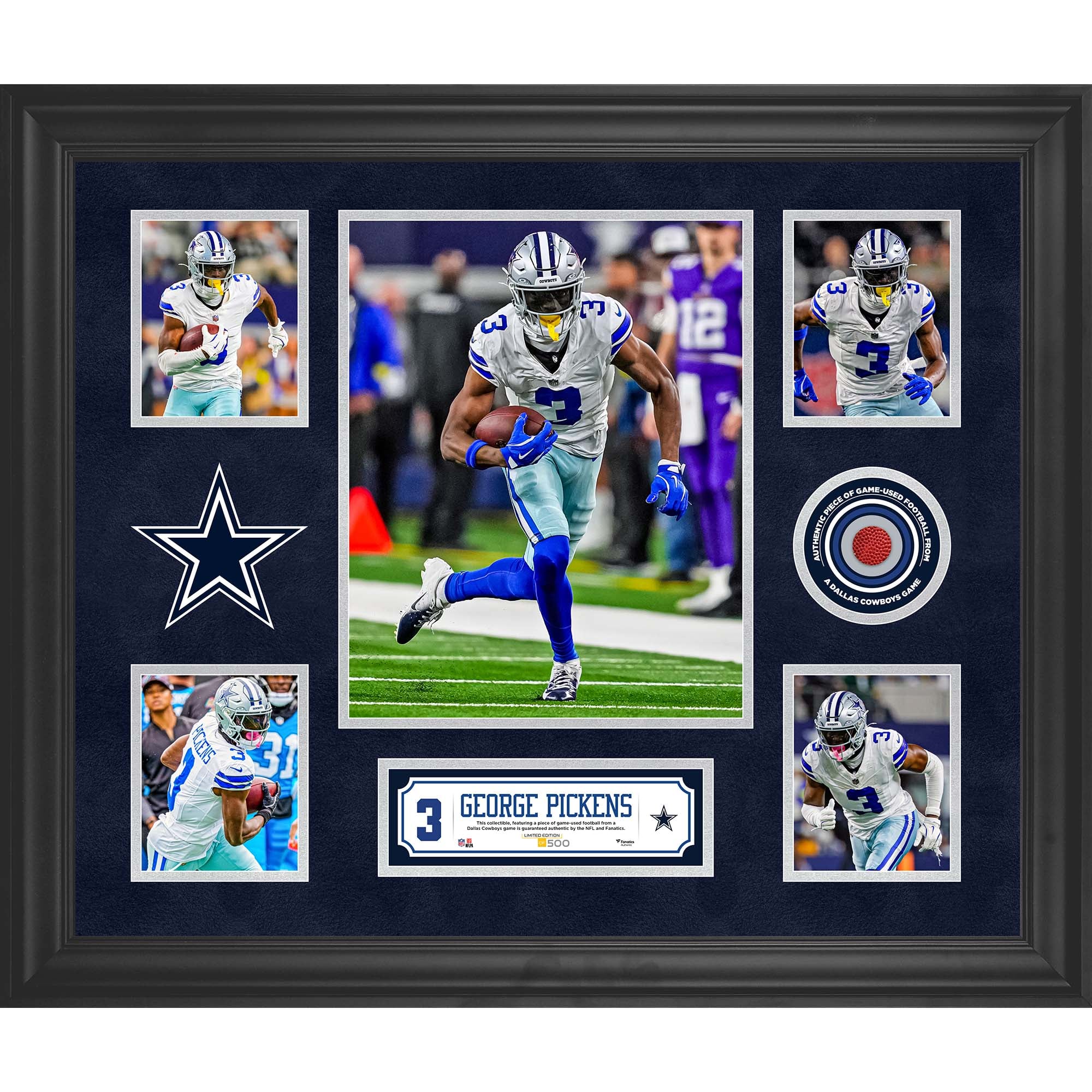 George Pickens Dallas Cowboys Framed 20" x 24" 5-Photo Collage with a Piece of Game-Used Football - Limited Edition of 500
