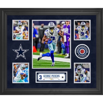George Pickens Dallas Cowboys Framed 20" x 24" 5-Photo Collage with a Piece of Game-Used Football - Limited Edition of 500