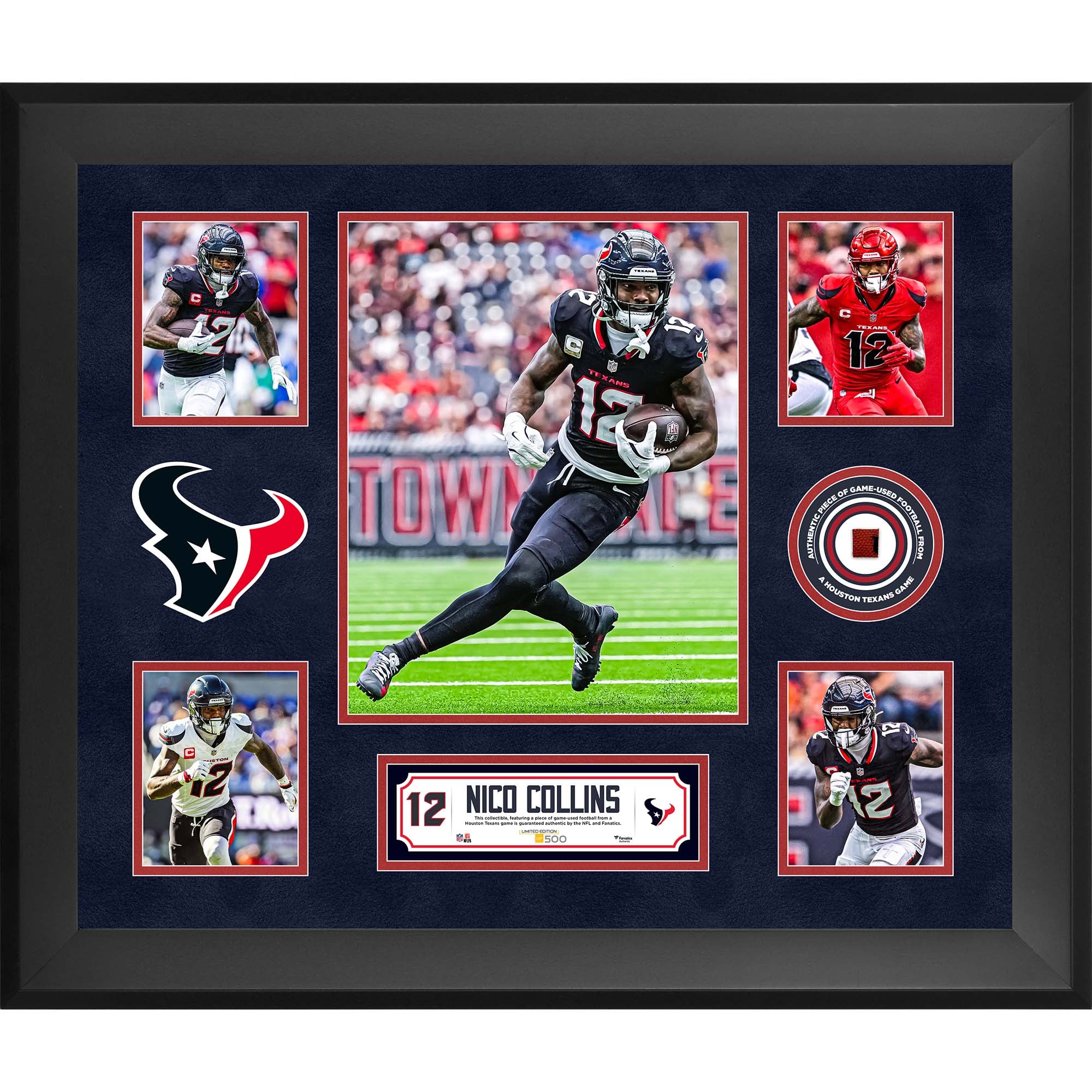 Nico Collins Houston Texans Framed 20" x 24" 5-Photo Collage with a Piece of Game-Used Football - Limited Edition of 500