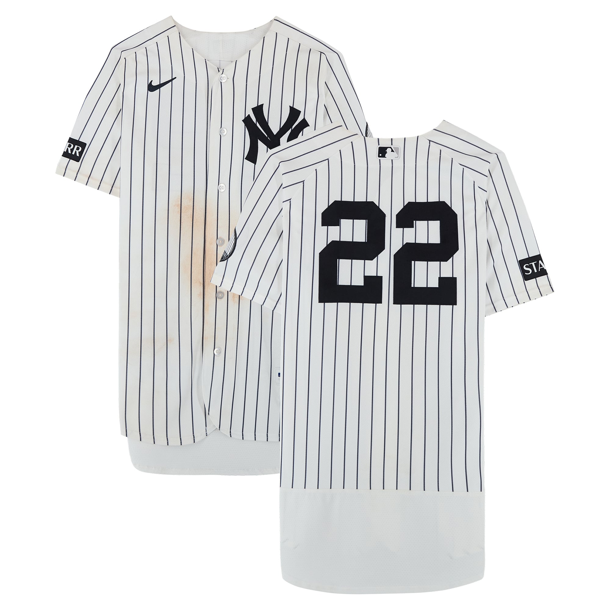 Ben Rice New York Yankees Game-Used #22 White Nike Pinstripe Jersey vs. Pittsburgh Pirates on July 22, 2026 - Game One of Doubleheader - 1-5, HR, 3 RBI, R