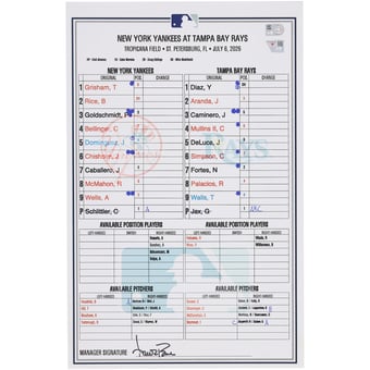 New York Yankees Game-Used Lineup Card vs. Tampa Bay Rays on July 6, 2026