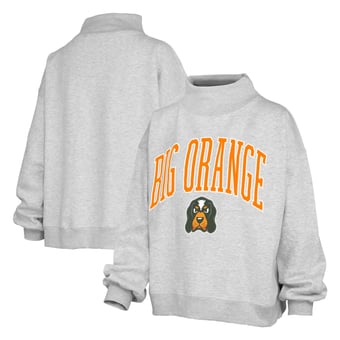 Women's Pressbox  Ash Tennessee Volunteers Oversized Slogan Fleece Mock Neck Sweatshirt
