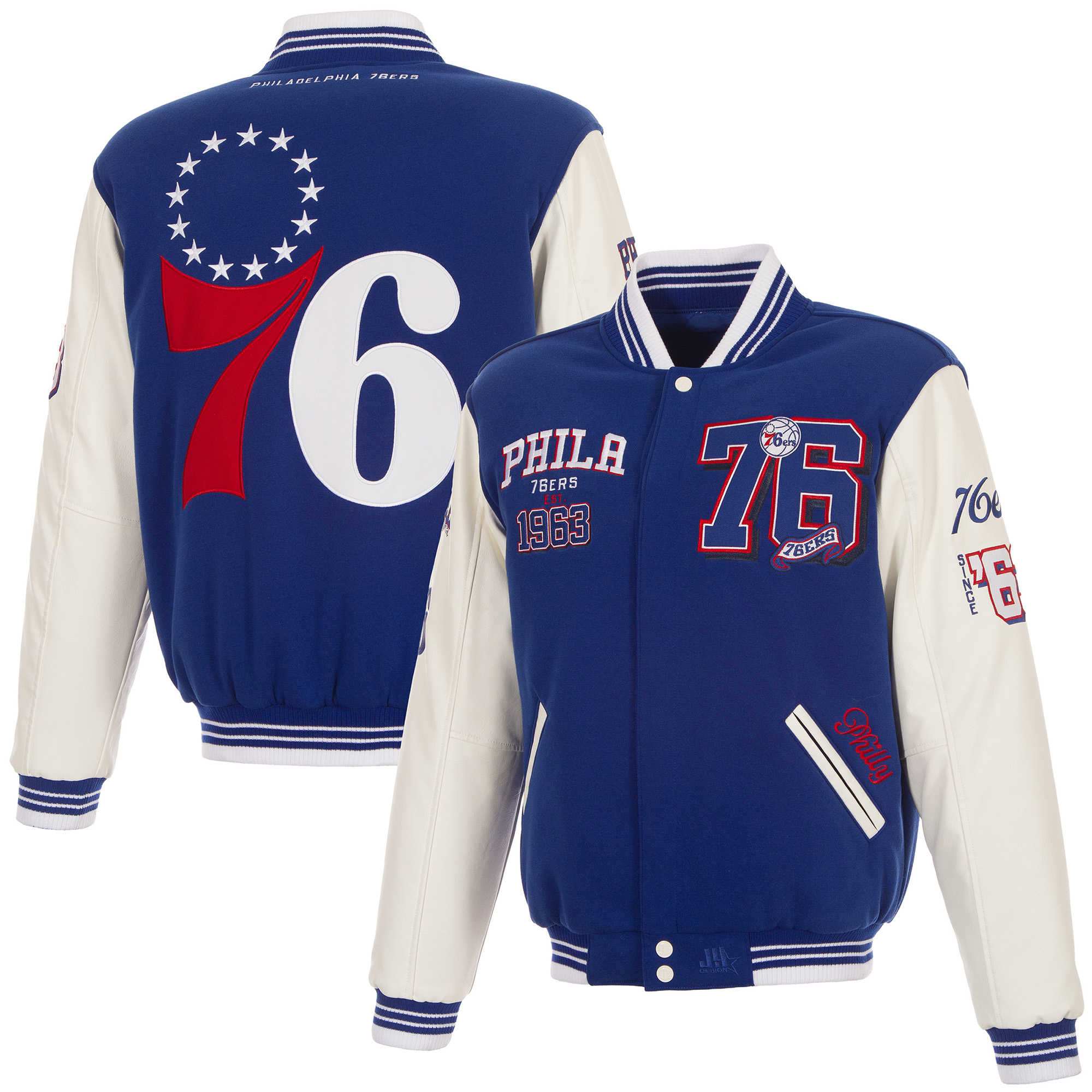 Men's JH Design  Royal Philadelphia 76ers Reversible Full-Zip Varsity Jacket