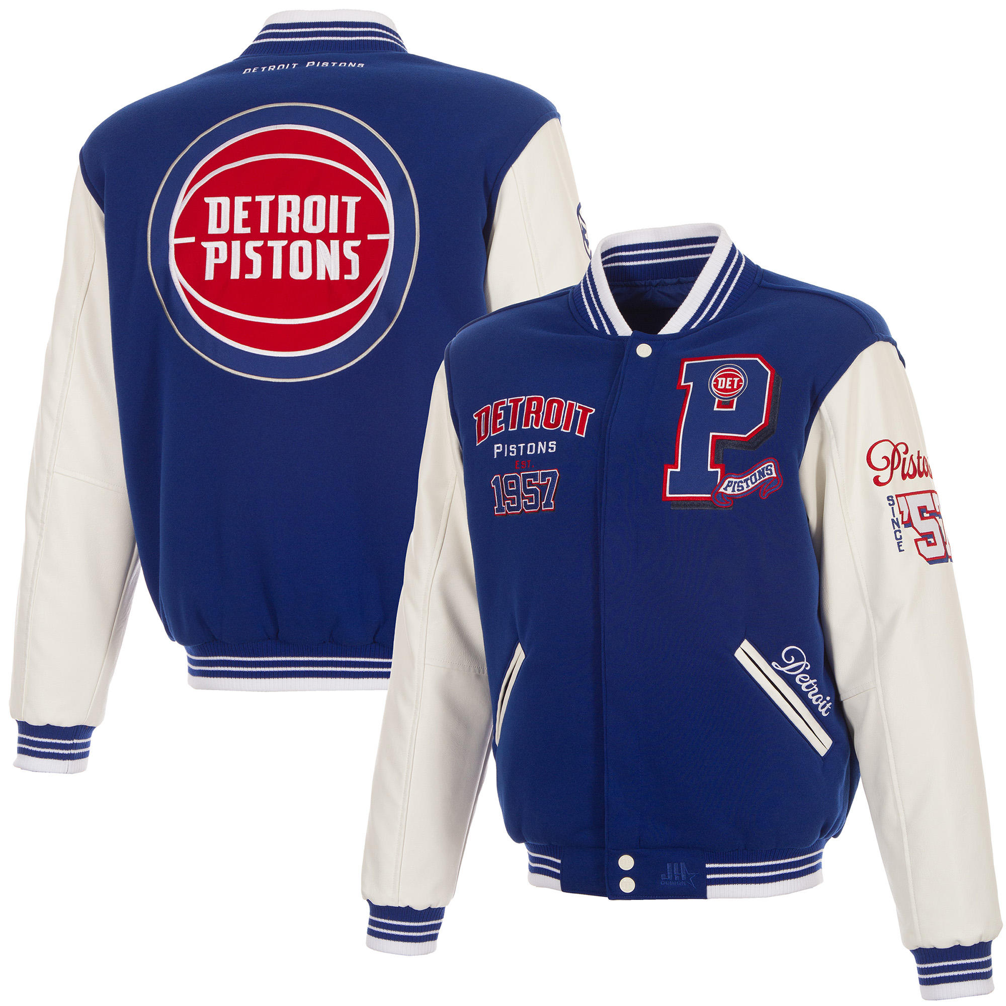 Men's JH Design Royal Detroit Pistons Reversible Full-Zip Varsity Jacket
