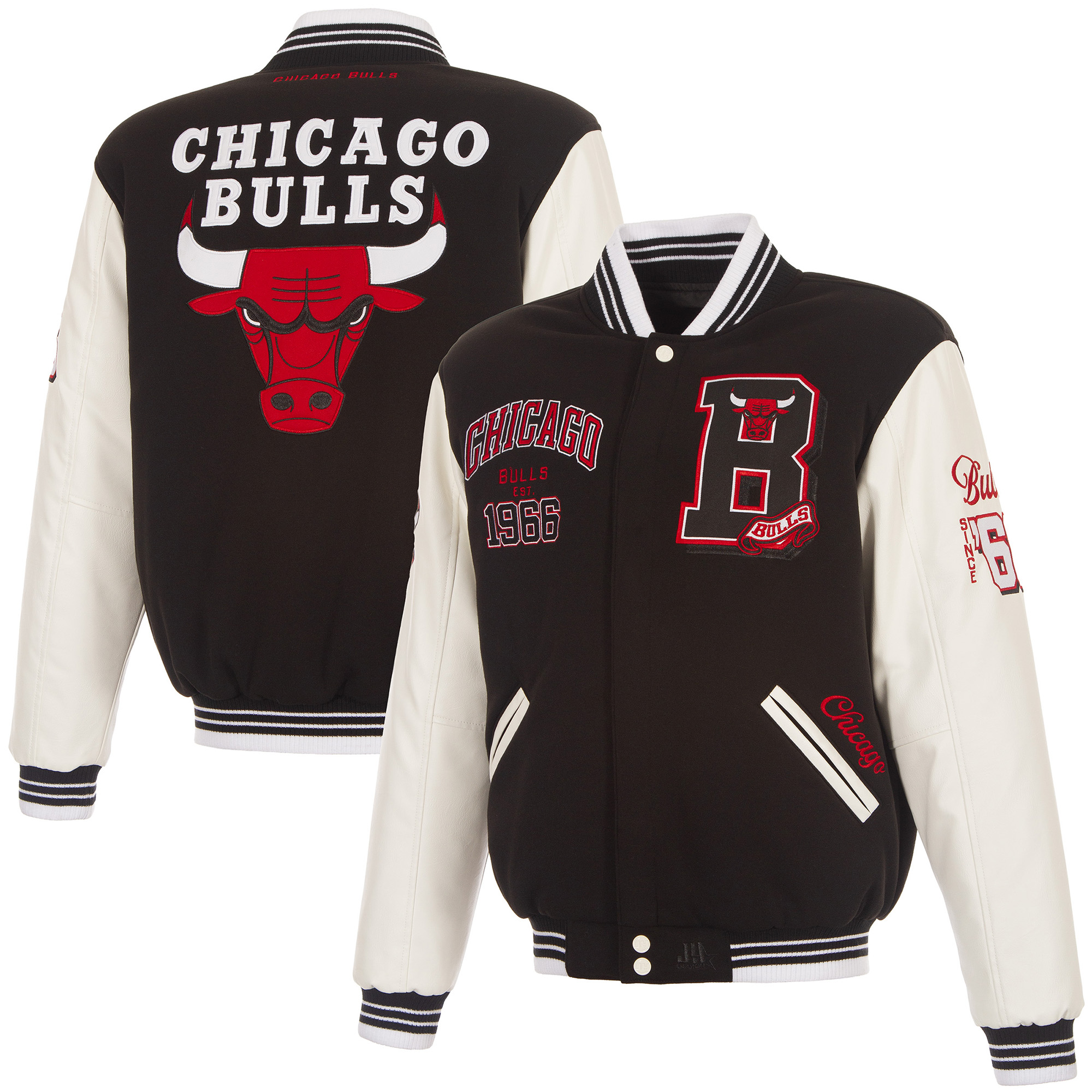 Men's JH Design  Black Chicago Bulls Reversible Full-Zip Varsity Jacket
