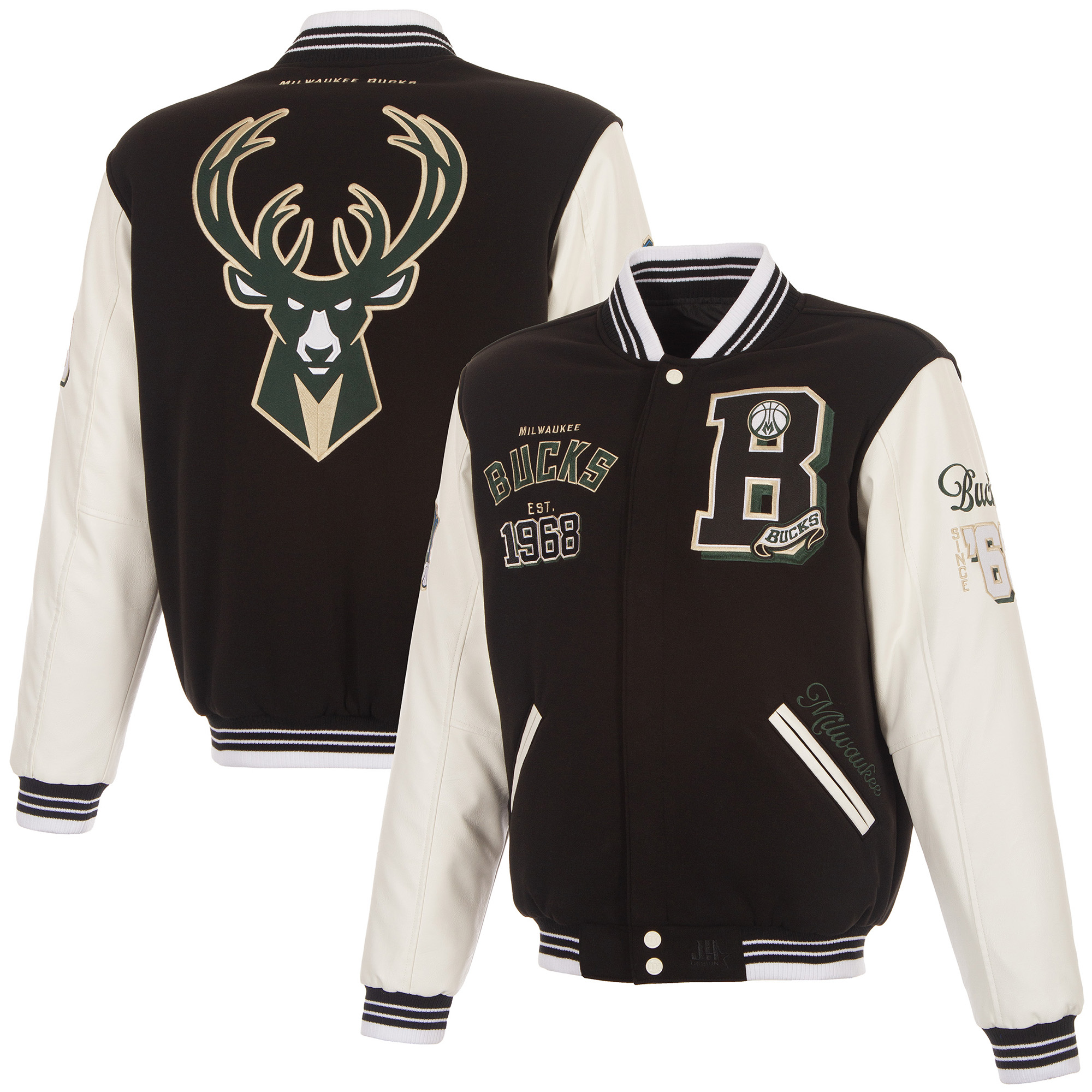 Men's JH Design  Black Milwaukee Bucks Reversible Full-Zip Varsity Jacket
