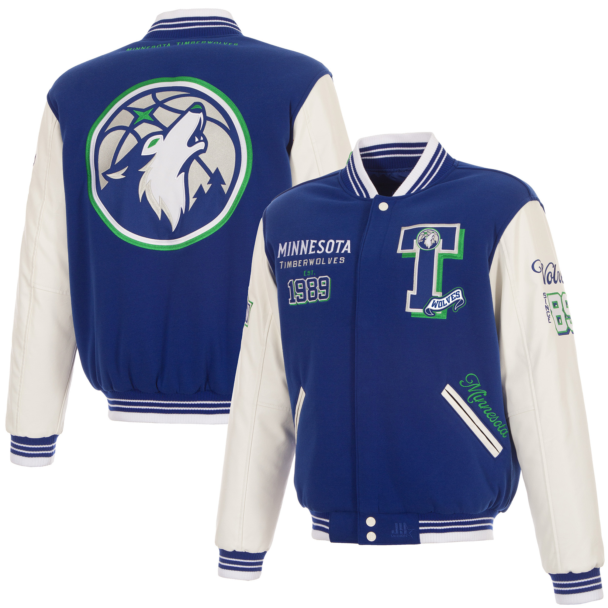 Men's JH Design Navy Minnesota Timberwolves Reversible Full-Zip Varsity Jacket