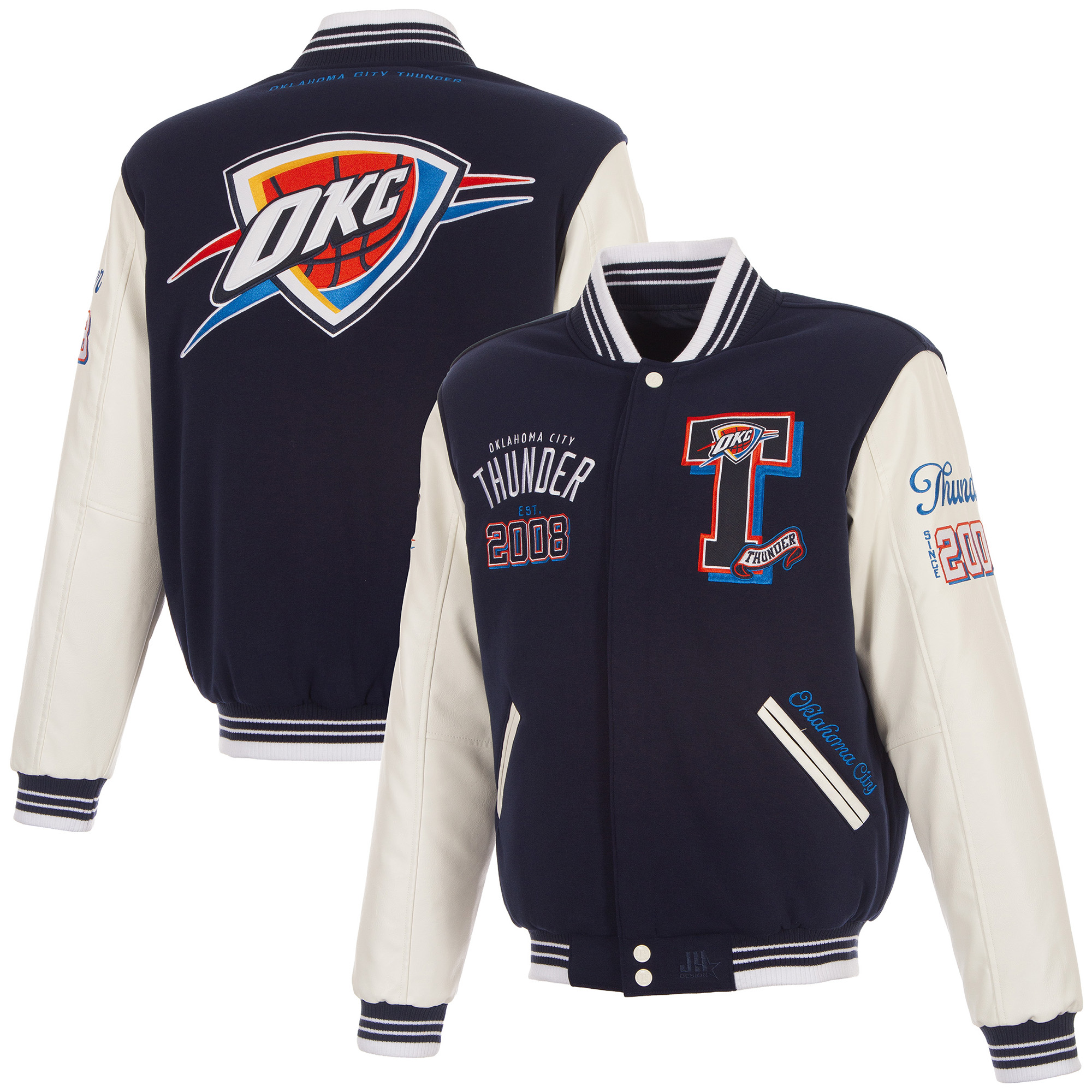 Men's JH Design  Navy Oklahoma City Thunder Reversible Full-Zip Varsity Jacket