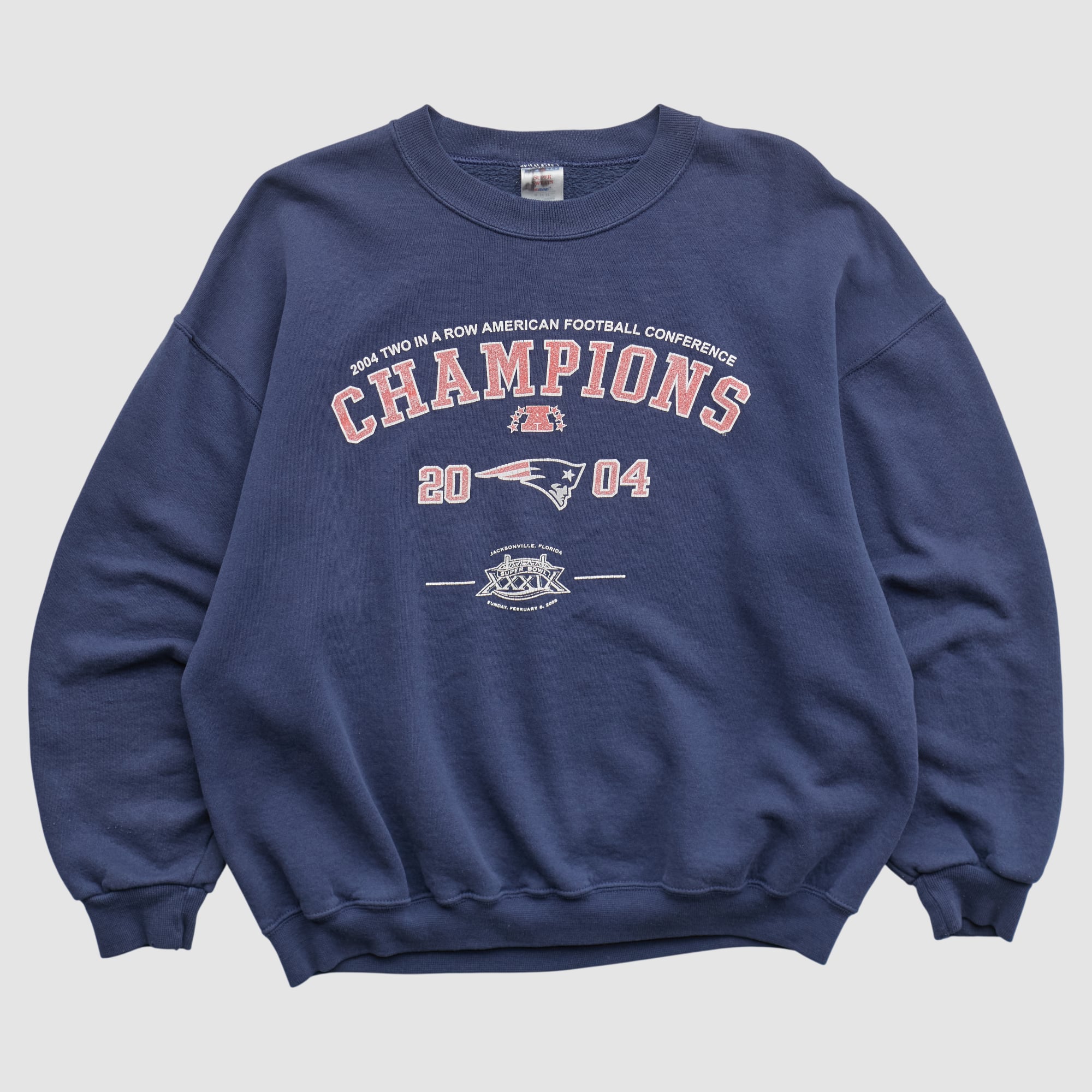 Super Bowl XXXIX Jerzeez 2004 Pullover Sweatshirt - Navy - L by Fanatics Real Vintage
