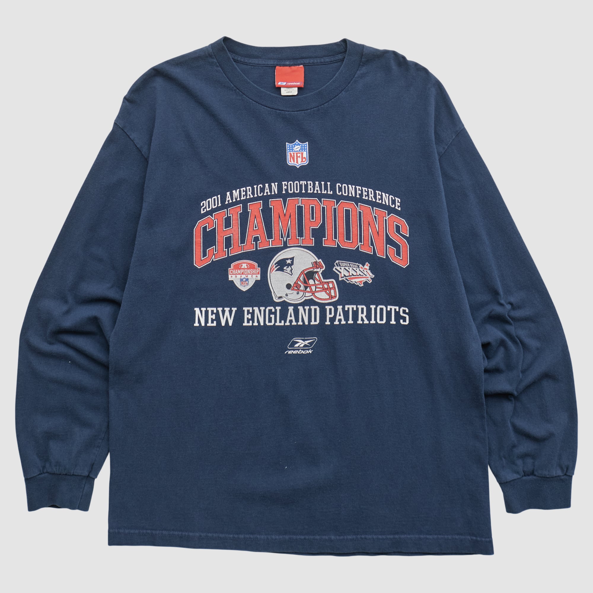 Super Bowl XXXVI Reebok 2001 Long Sleeve T-shirt - Navy - XL by Fanatics Real Vintage