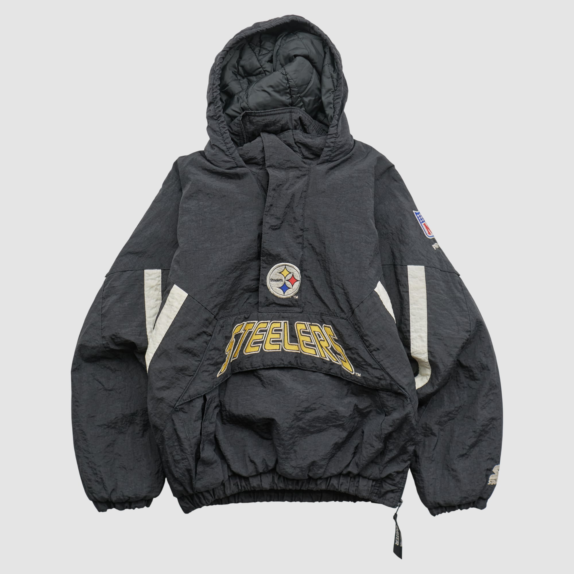 Pittsburgh Steelers NFL 90s Hooded 1/2 Zip Jacket - Black - S by Fanatics Real Vintage