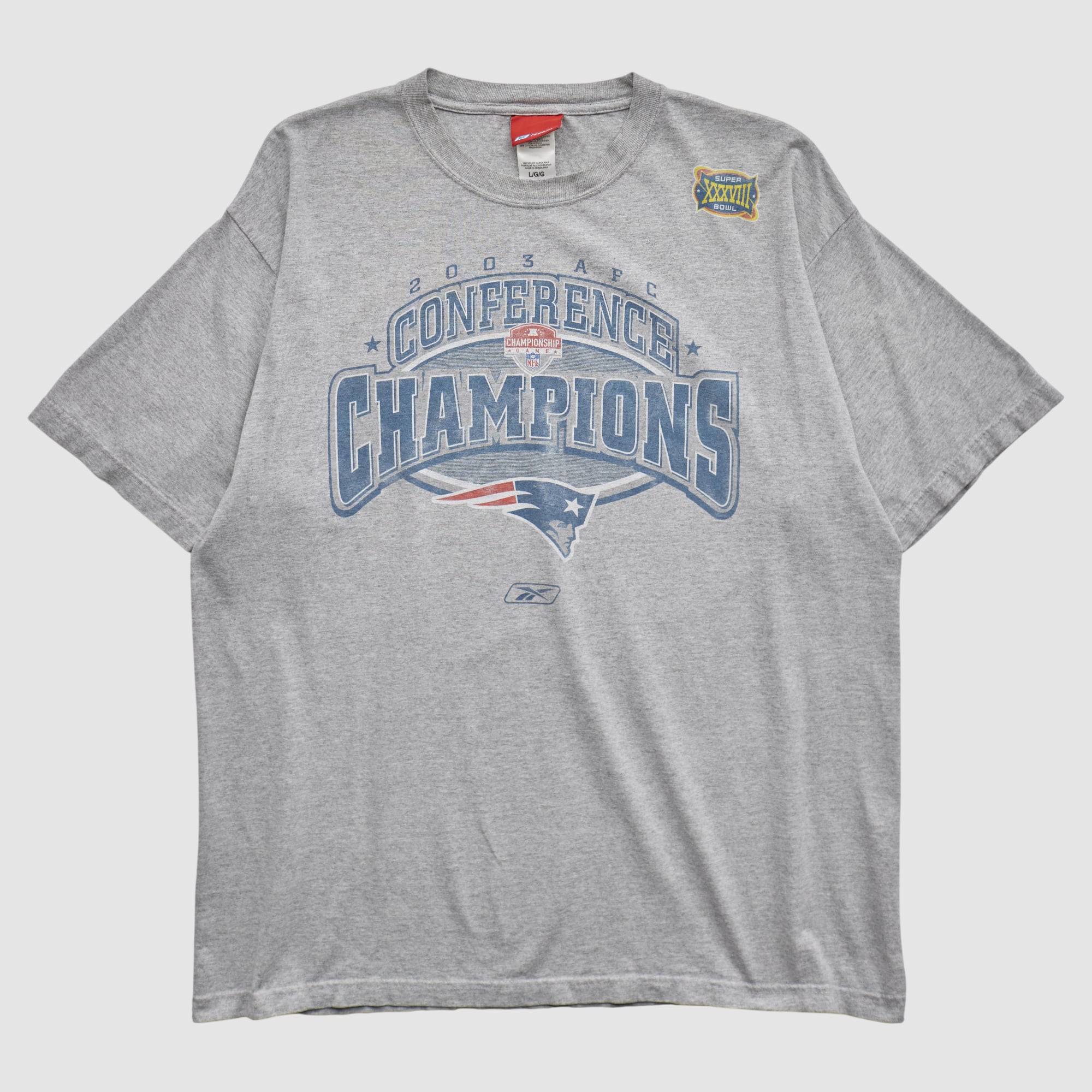Super Bowl XXXVIII Reebok 2003 T-shirt - Heather Gray - XL by Fanatics Real Vintage