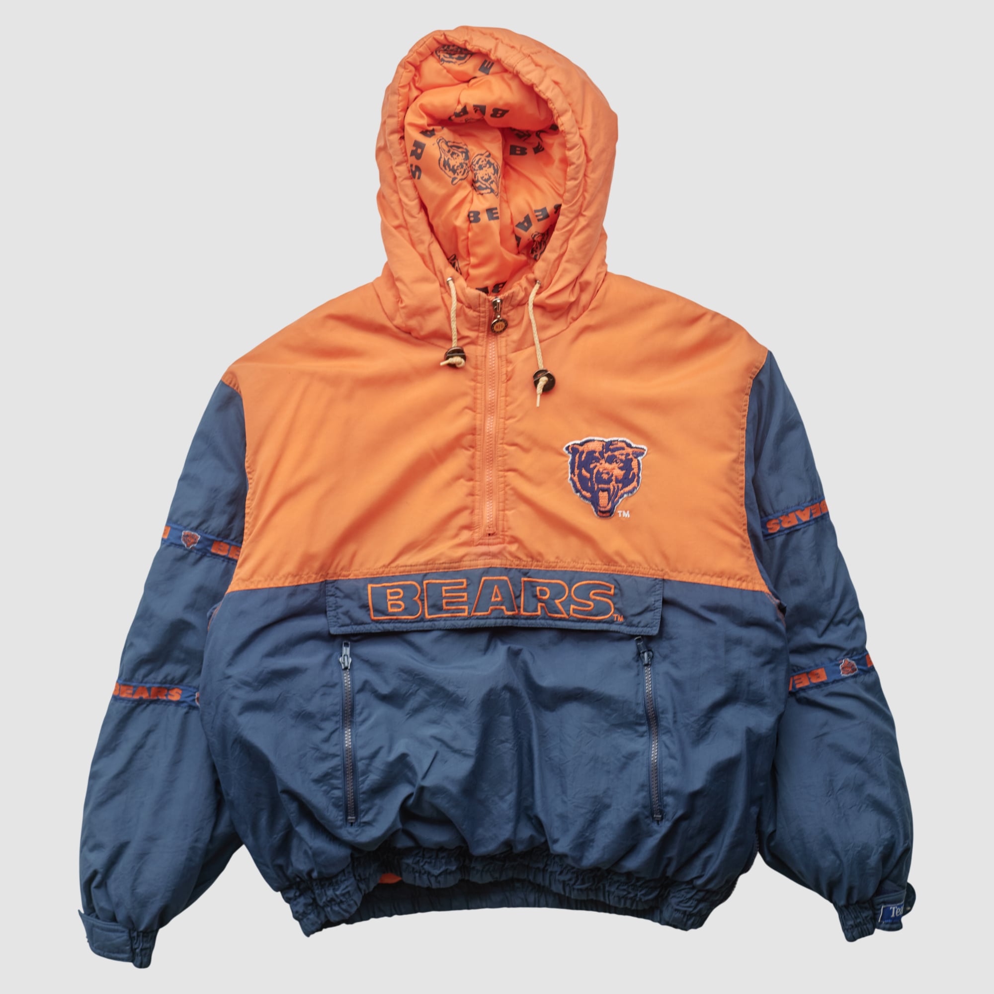 Chicago Bears NFL 90s Hooded 1/2 Zip Jacket - Orange - XL by Fanatics Real Vintage
