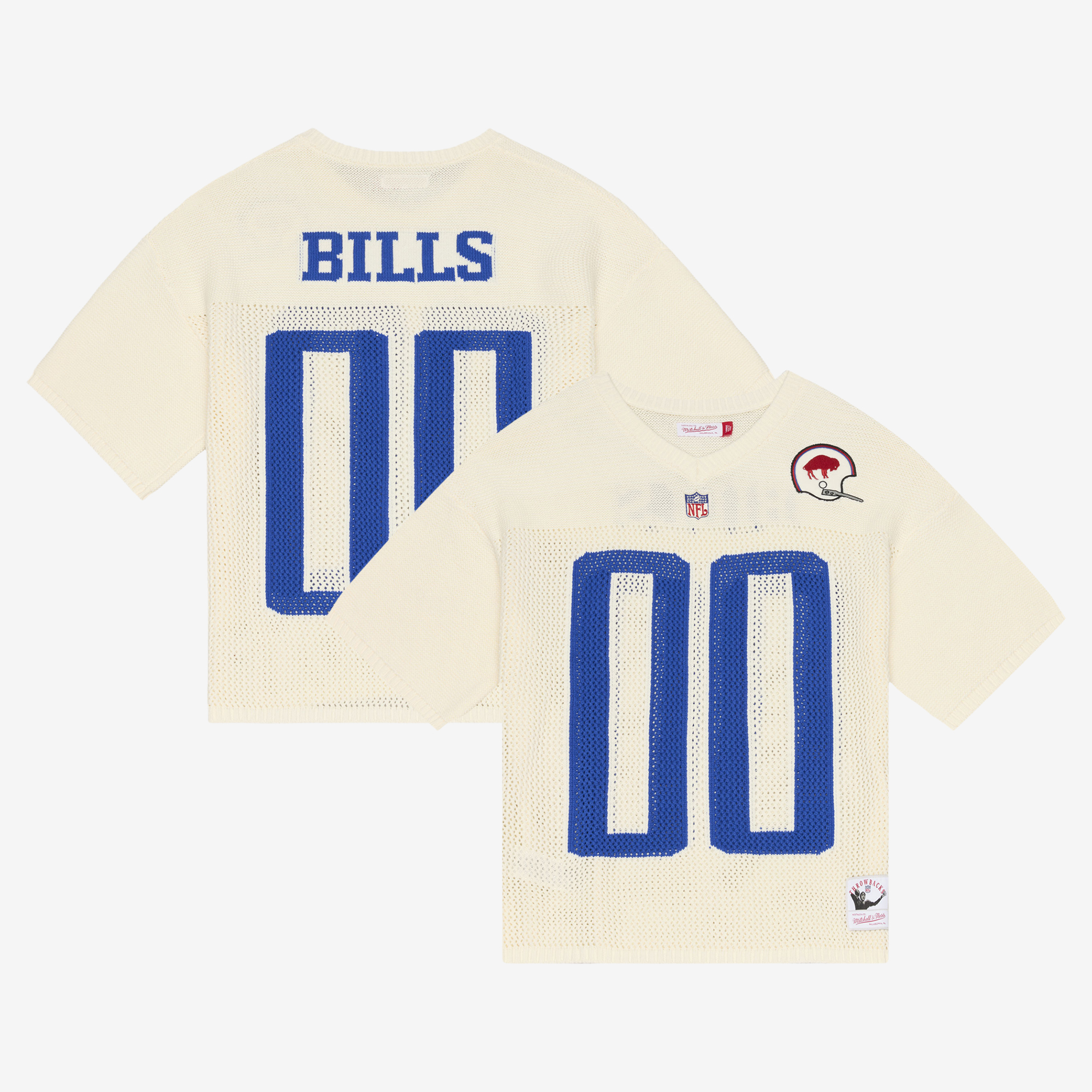 Men's Mitchell & Ness  Cream Buffalo Bills Retro Roots Short Sleeve Sweater Jersey